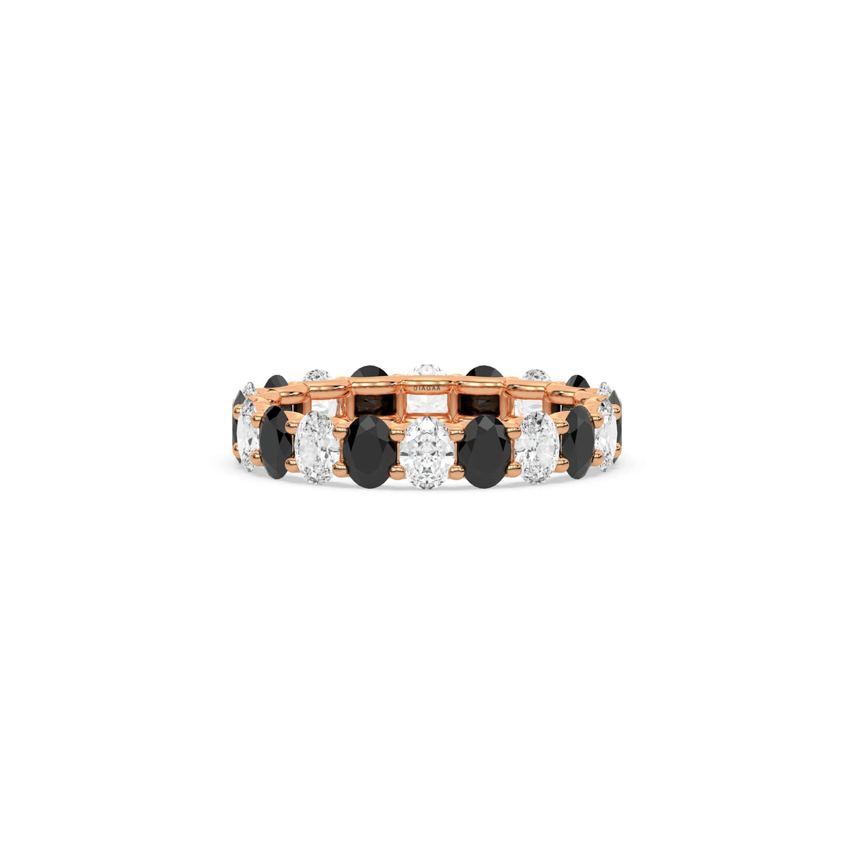 18K Rose Gold Oval Diamond Black and White Full Eternity Ring