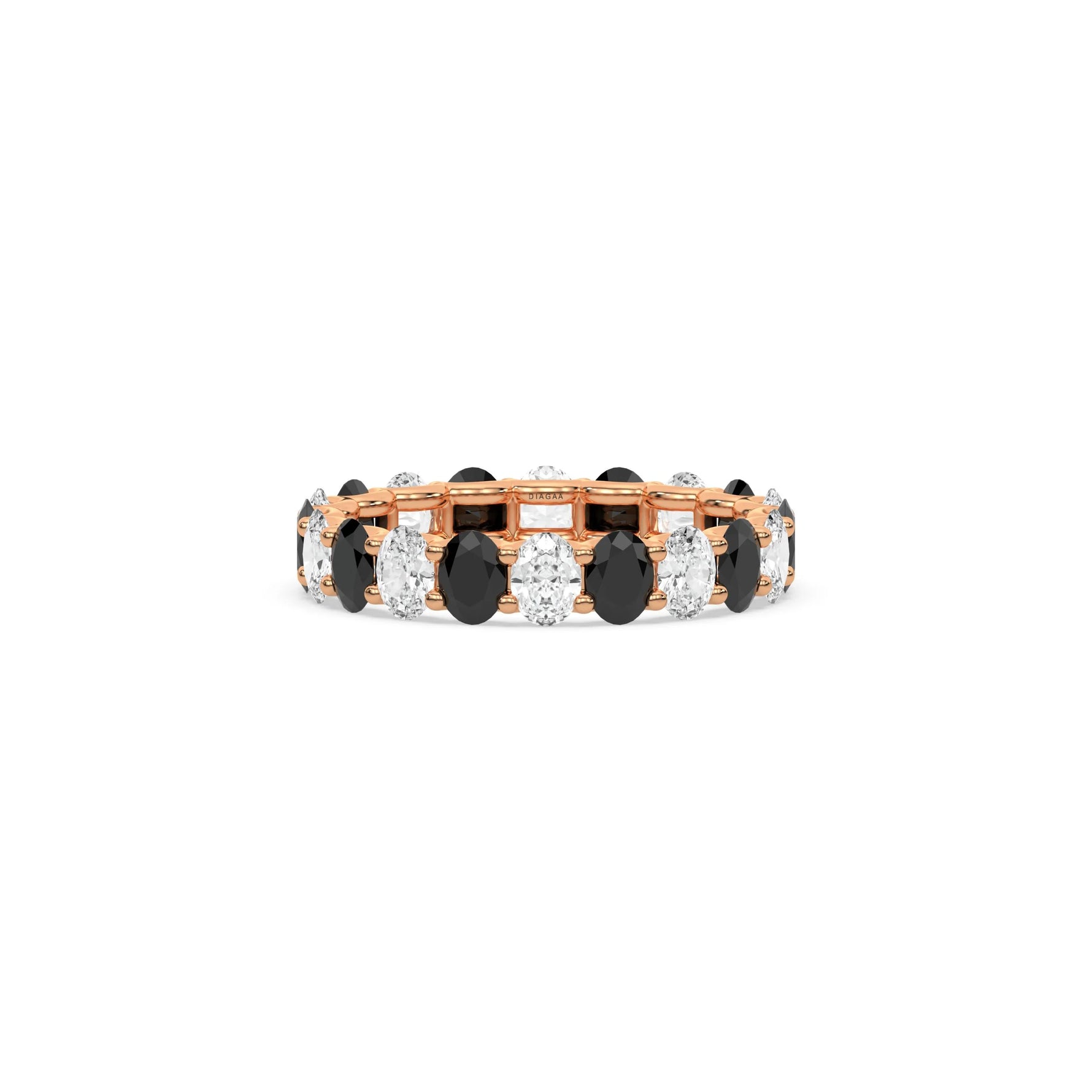 18K Rose Gold Oval Diamond Black and White Full Eternity Ring