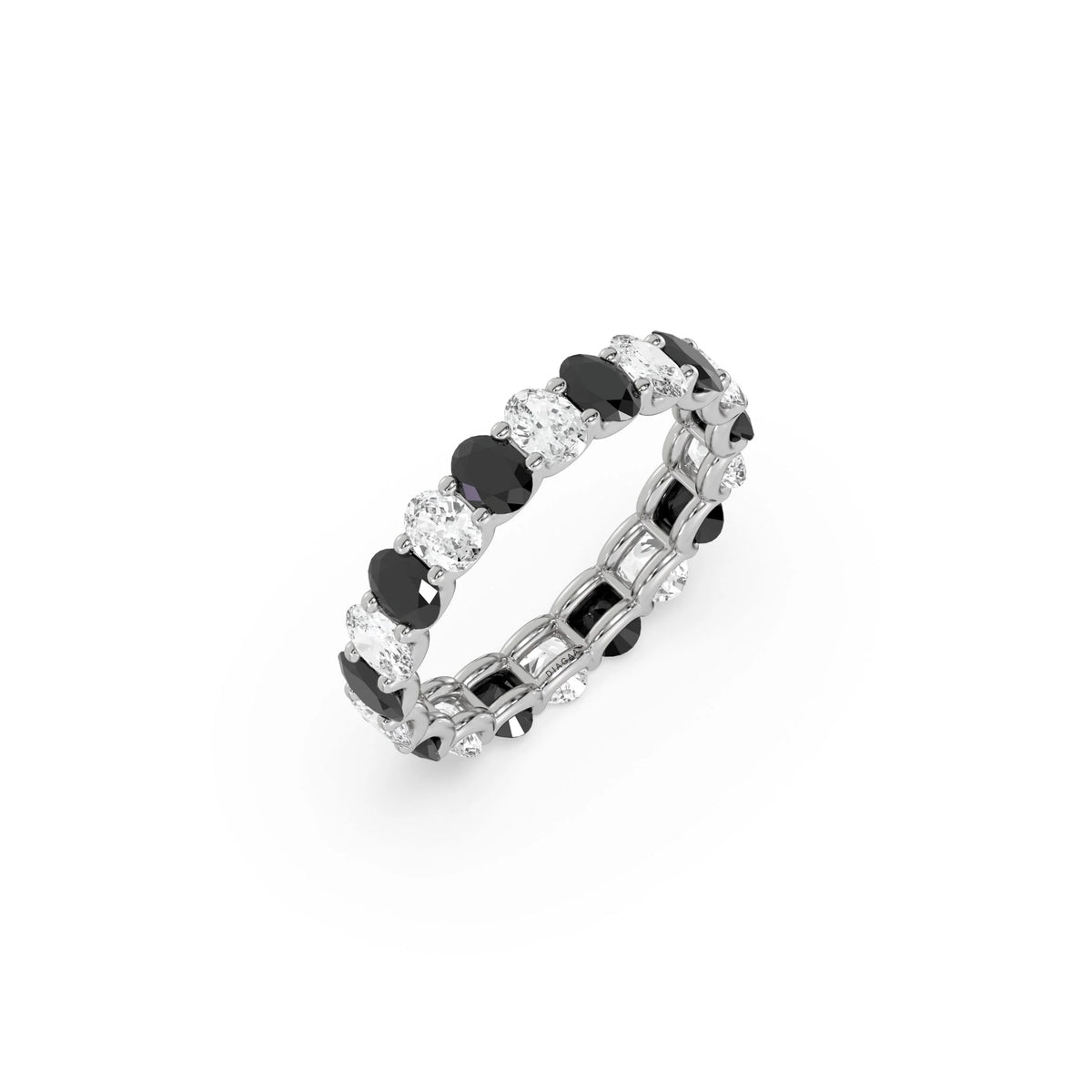 14K White Gold Oval Half Black and Half White Diamond Full Eternity Ring