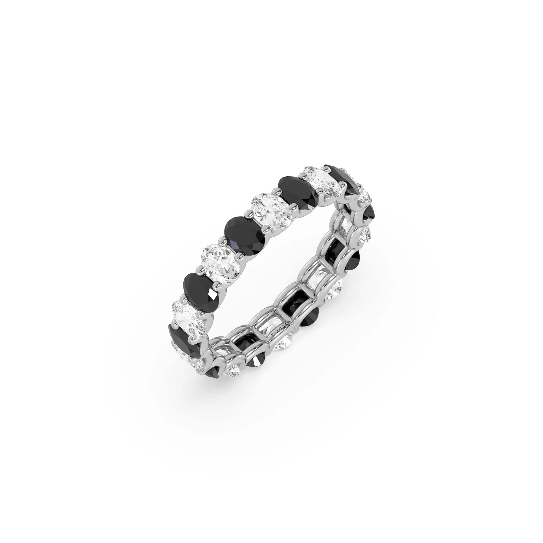 14K White Gold Oval Half Black and Half White Diamond Full Eternity Ring