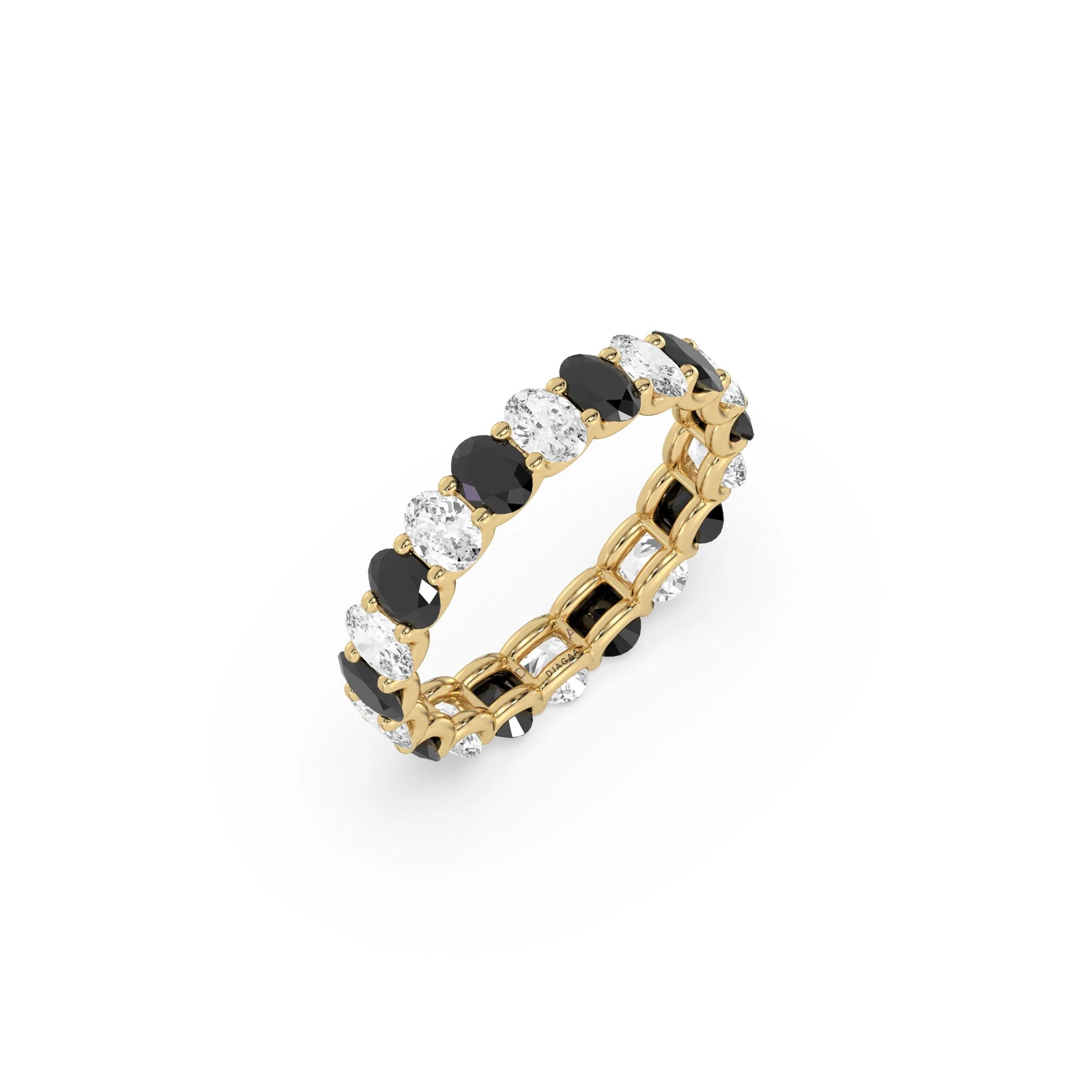18K Yellow Gold Oval Diamond Half and Half Eternity Ring