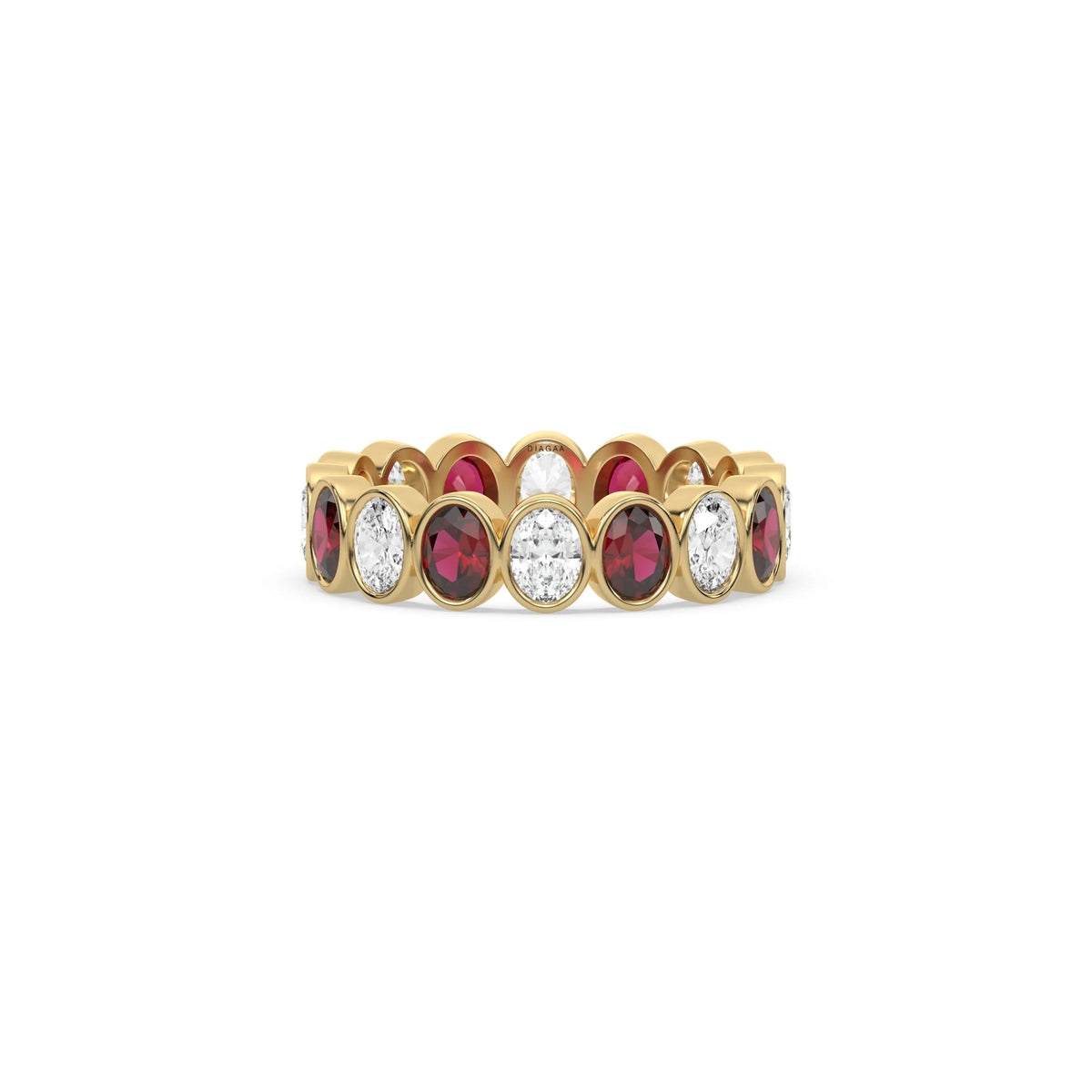 18K Yellow Gold Oval Ruby And Diamond Bezel Setting Full Eternity Ring