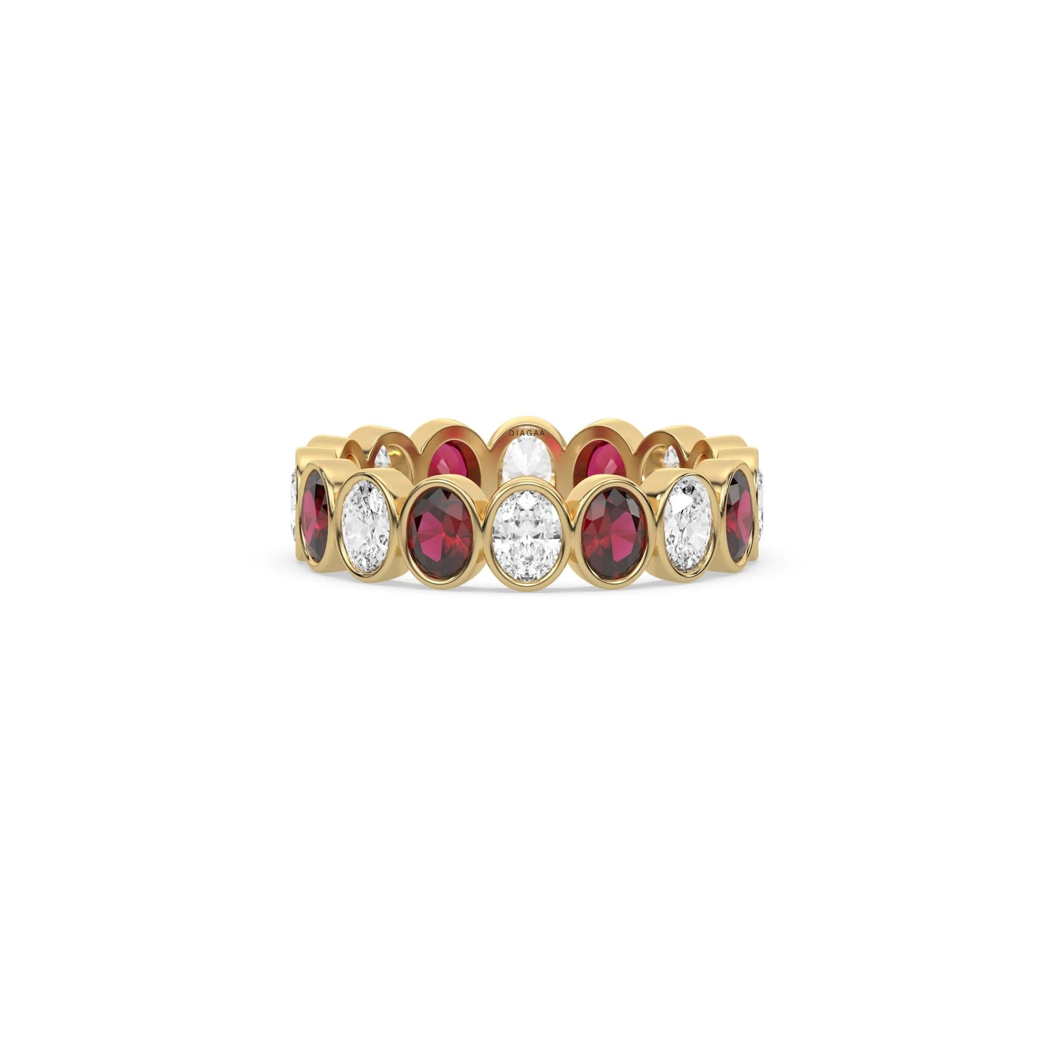 18K Yellow Gold Oval Ruby And Diamond Bezel Setting Full Eternity Ring