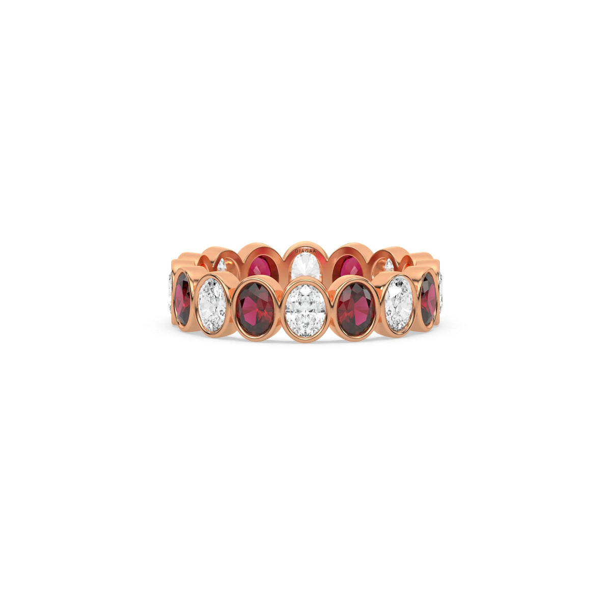 18K Rose Gold Half Ruby Gemstone And Half Oval Diamond Eternity Ring