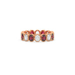 18K Rose Gold Half Ruby Gemstone And Half Oval Diamond Eternity Ring