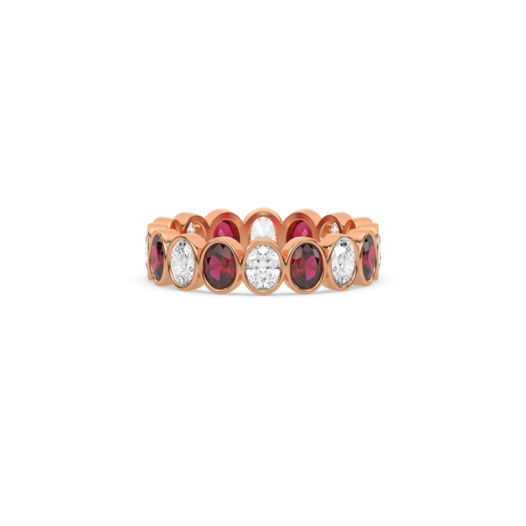 18K Rose Gold Half Ruby Gemstone And Half Oval Diamond Eternity Ring