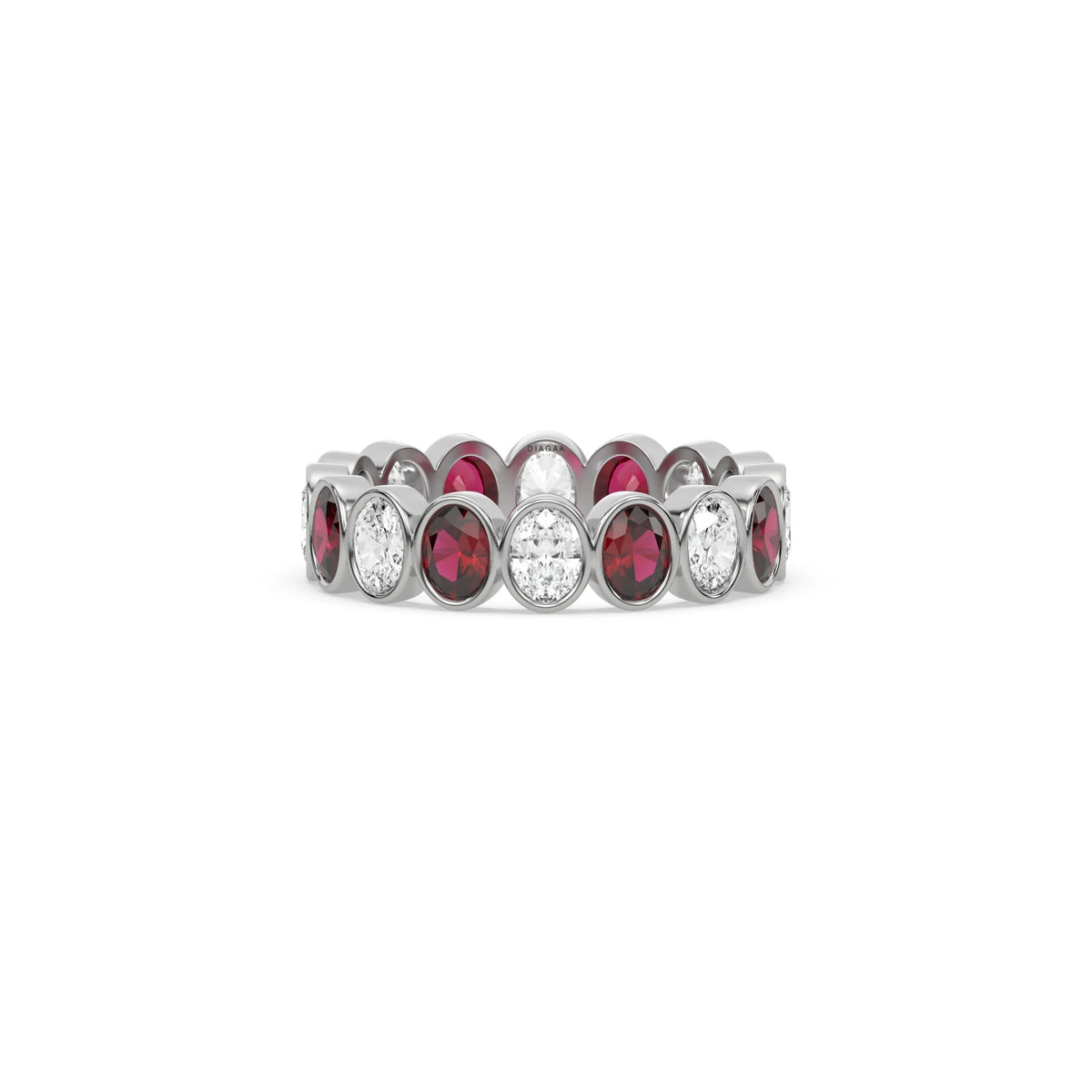 18K White Gold Oval Ruby And Diamond Full Eternity Ring