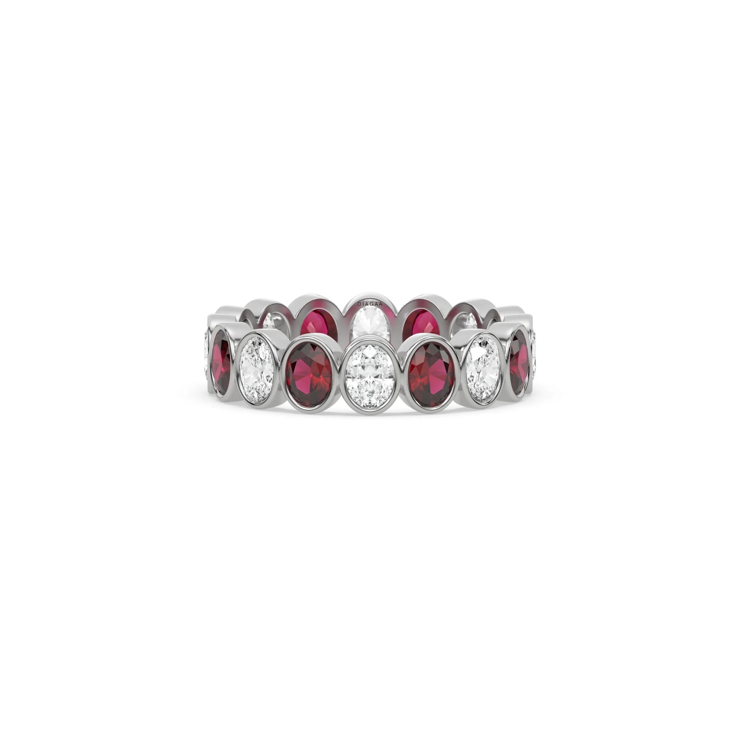 18K White Gold Oval Ruby And Diamond Full Eternity Ring