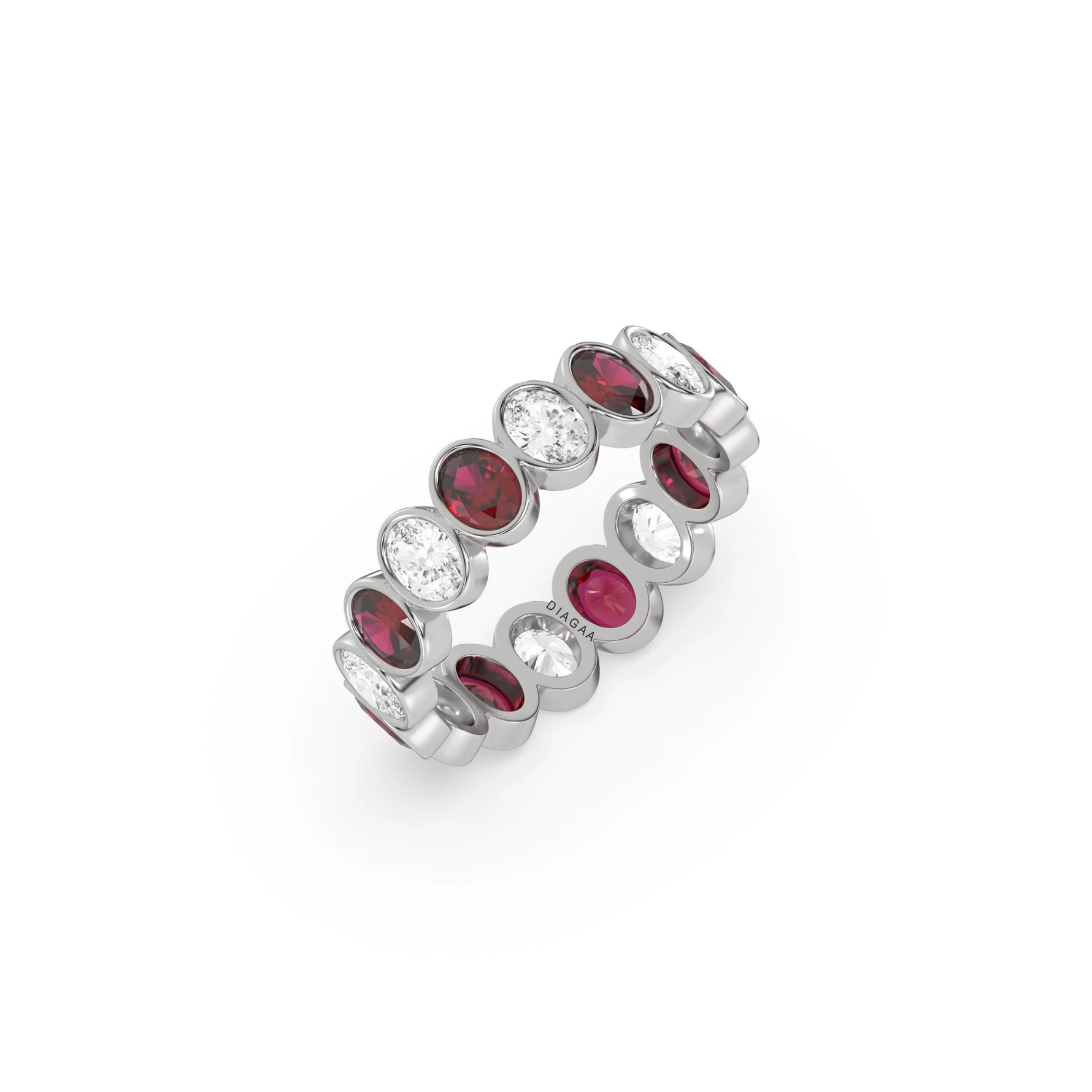 14K White Gold Ruby And Diamond Bezel Setting Full Eternity Ring