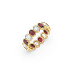 14K Yellow Gold Oval Ruby Gemstone And Diamond Bezel Setting Full Eternity Ring