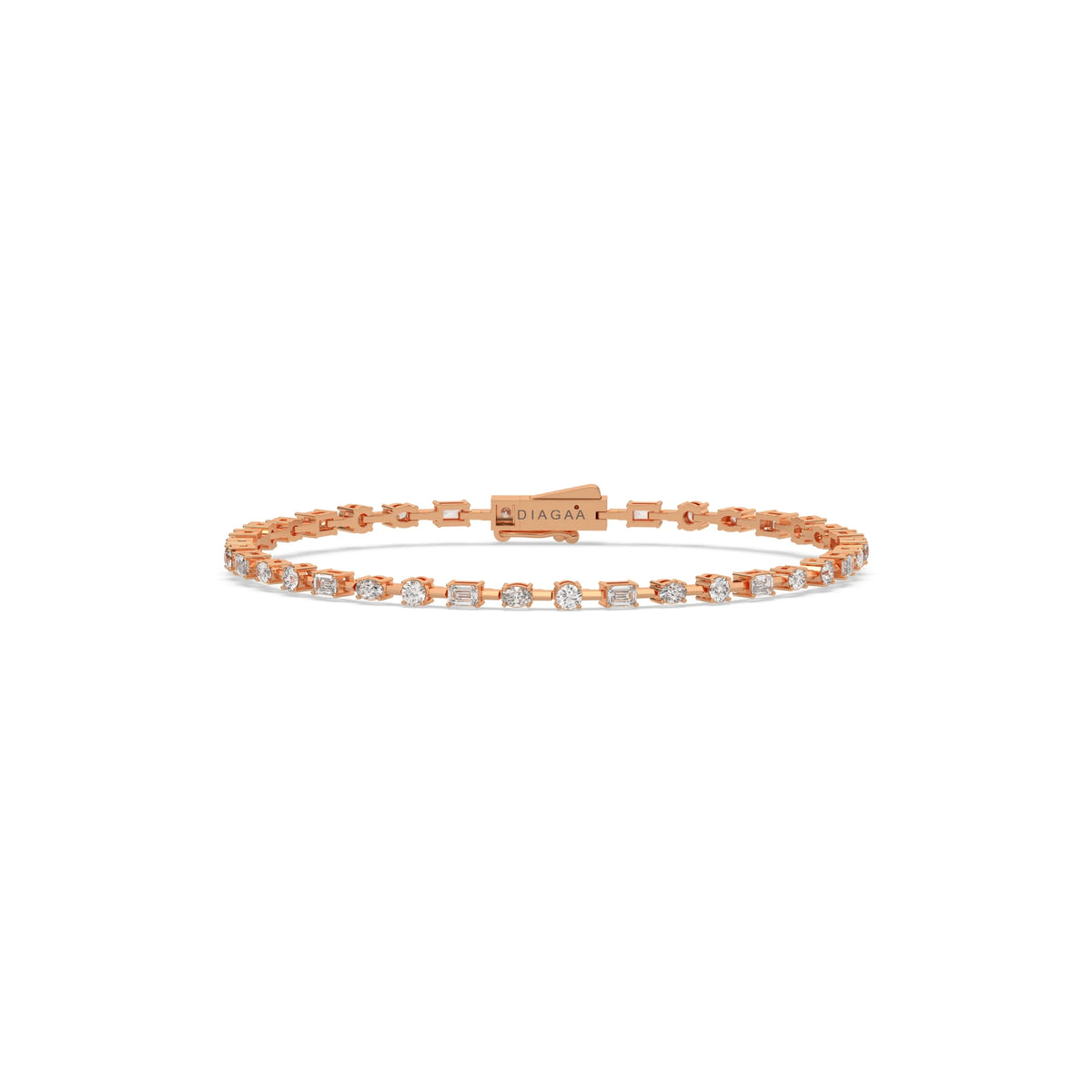 18K Rose Gold Oval And Emerald Diamond Link Bracelet