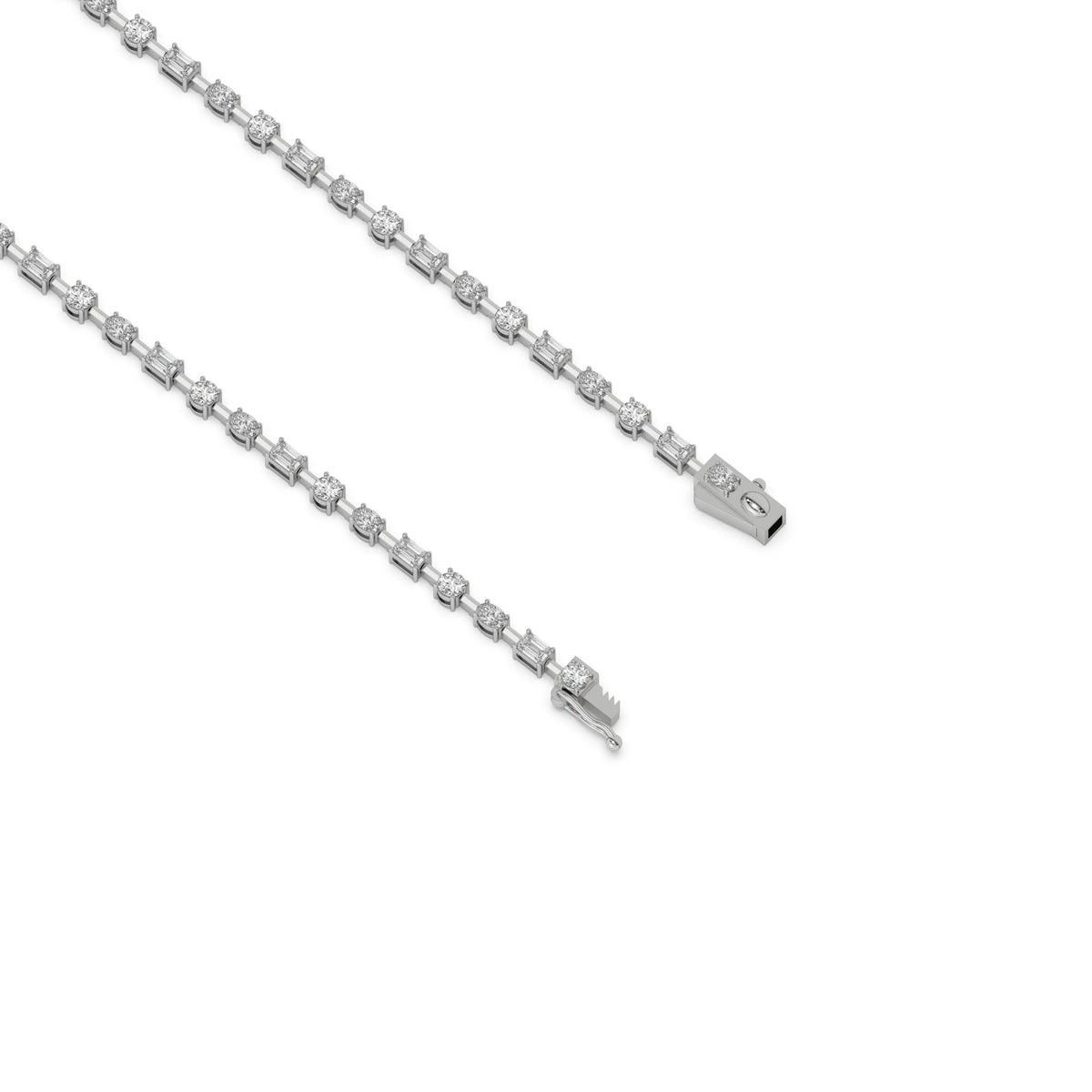 10K White Gold Oval And Emerald Diamond Link Bracelet