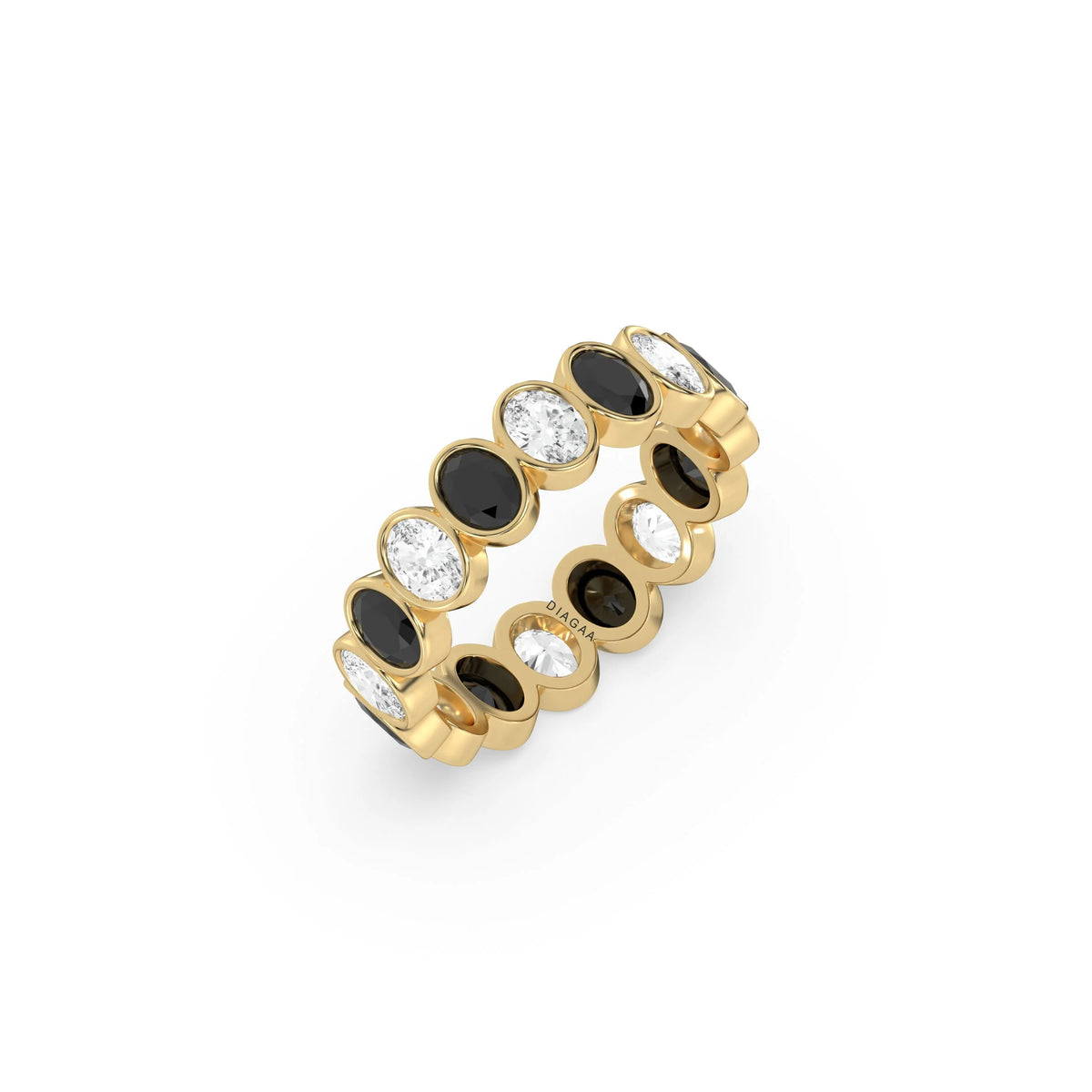 14K Yellow Gold Oval Diamond Black and White Full Eternity Ring