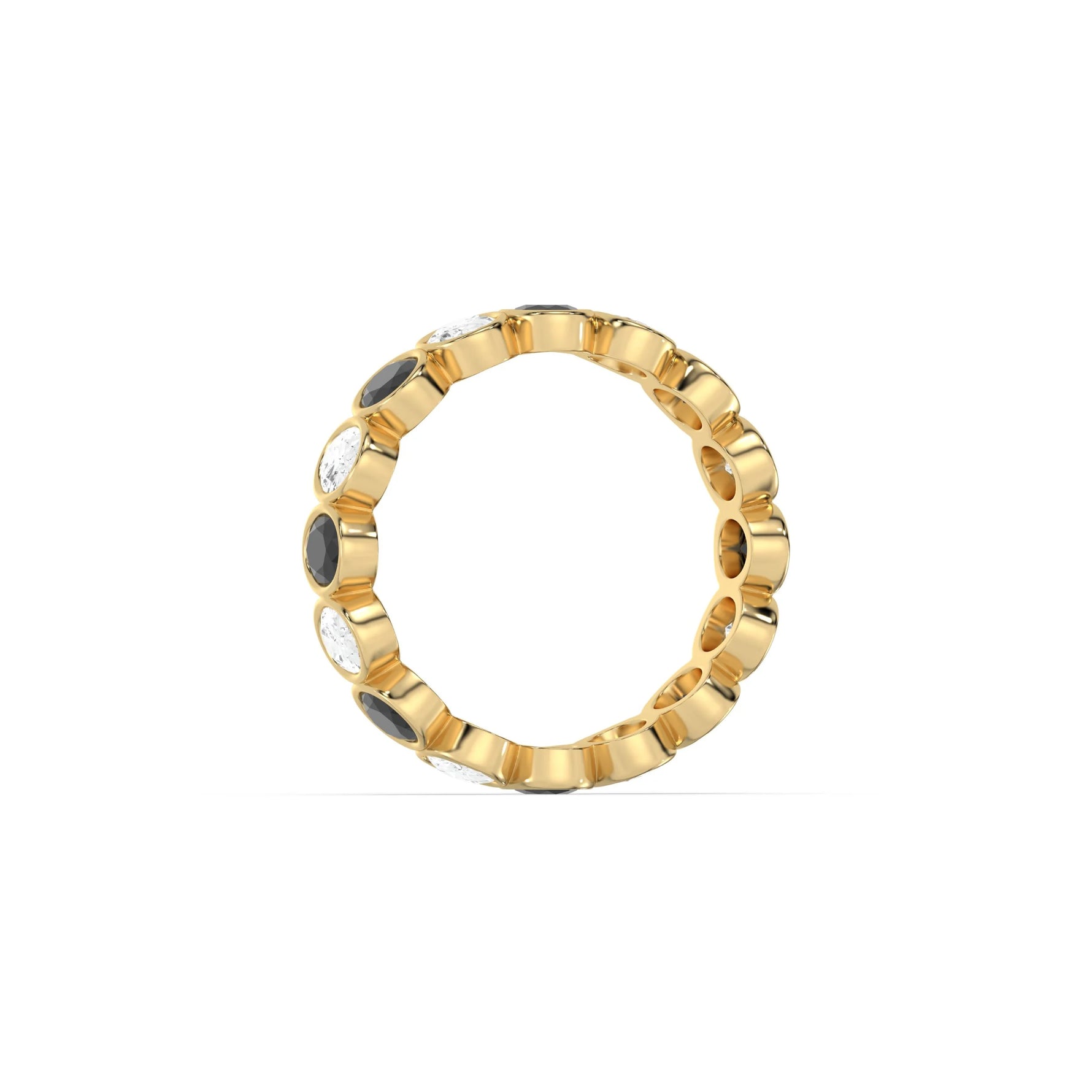 18K Yellow Gold Black and White Oval Diamond Bezel Setting Full Eternity Ring