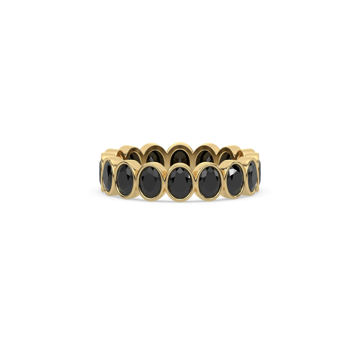 18K Yellow Gold Black Natural Oval Diamond Bezel Setting Full Eternity Ring