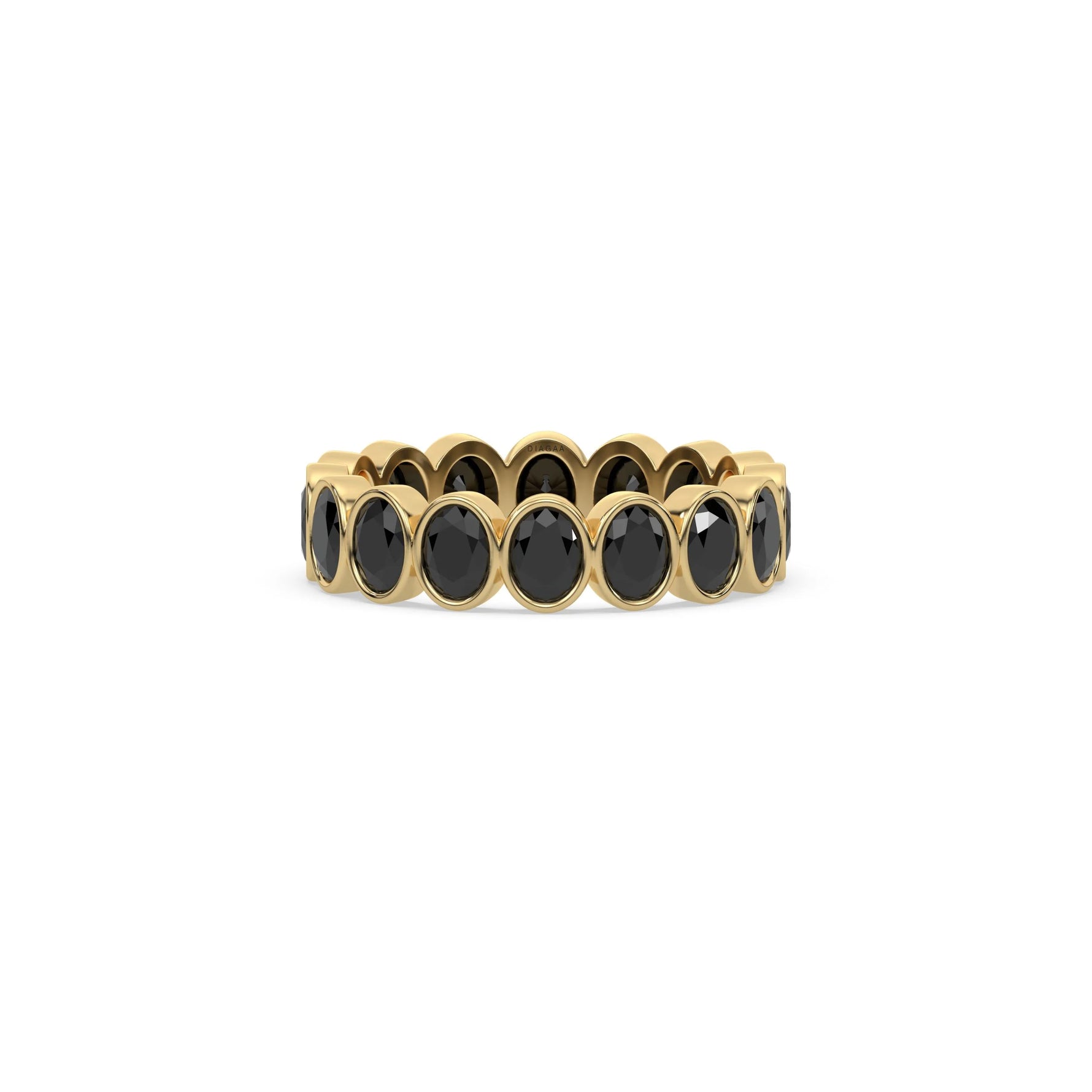 18K Yellow Gold Black Natural Oval Diamond Bezel Setting Full Eternity Ring