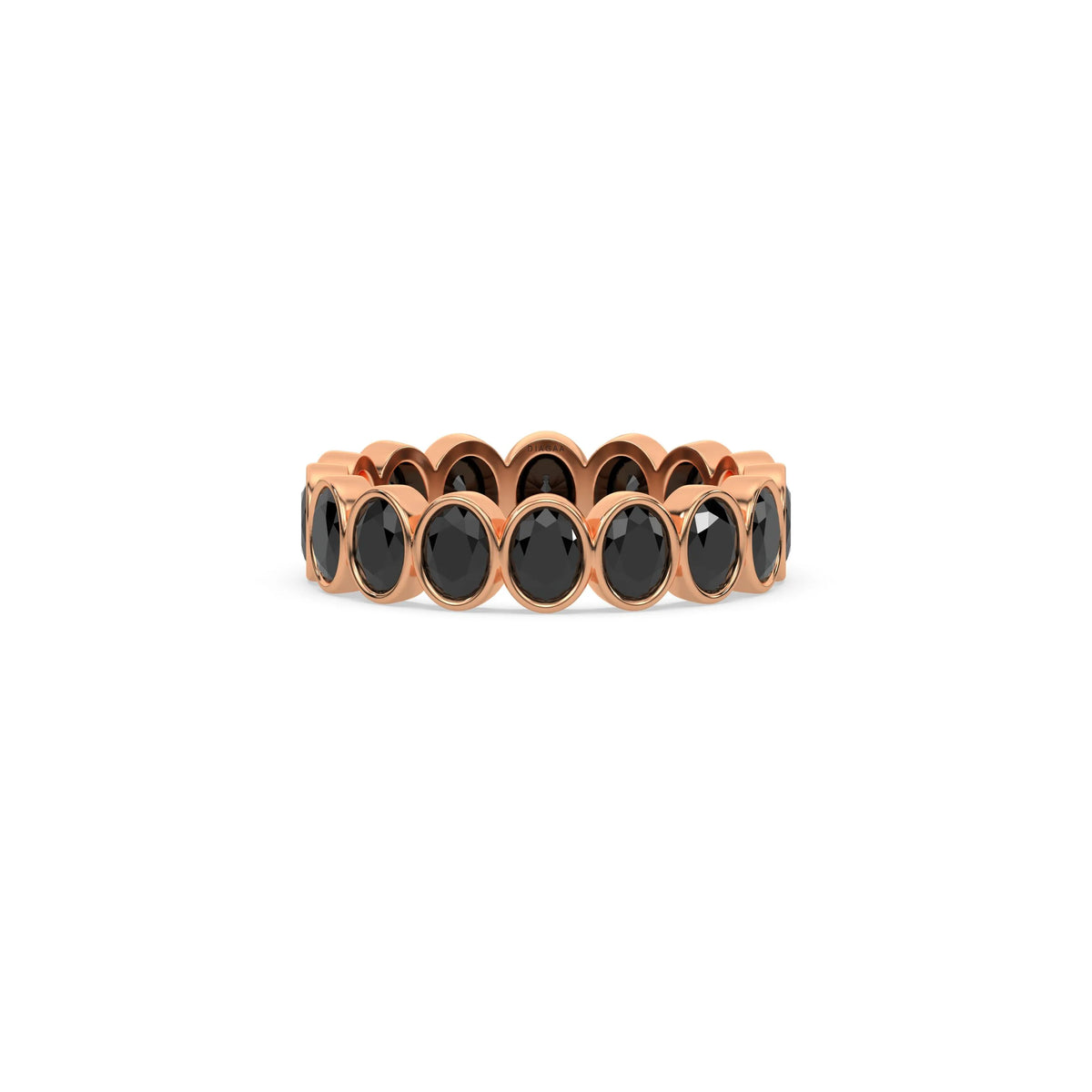 18K Rose Gold Black Oval Natural Diamond Bezel Set Full Eternity Ring