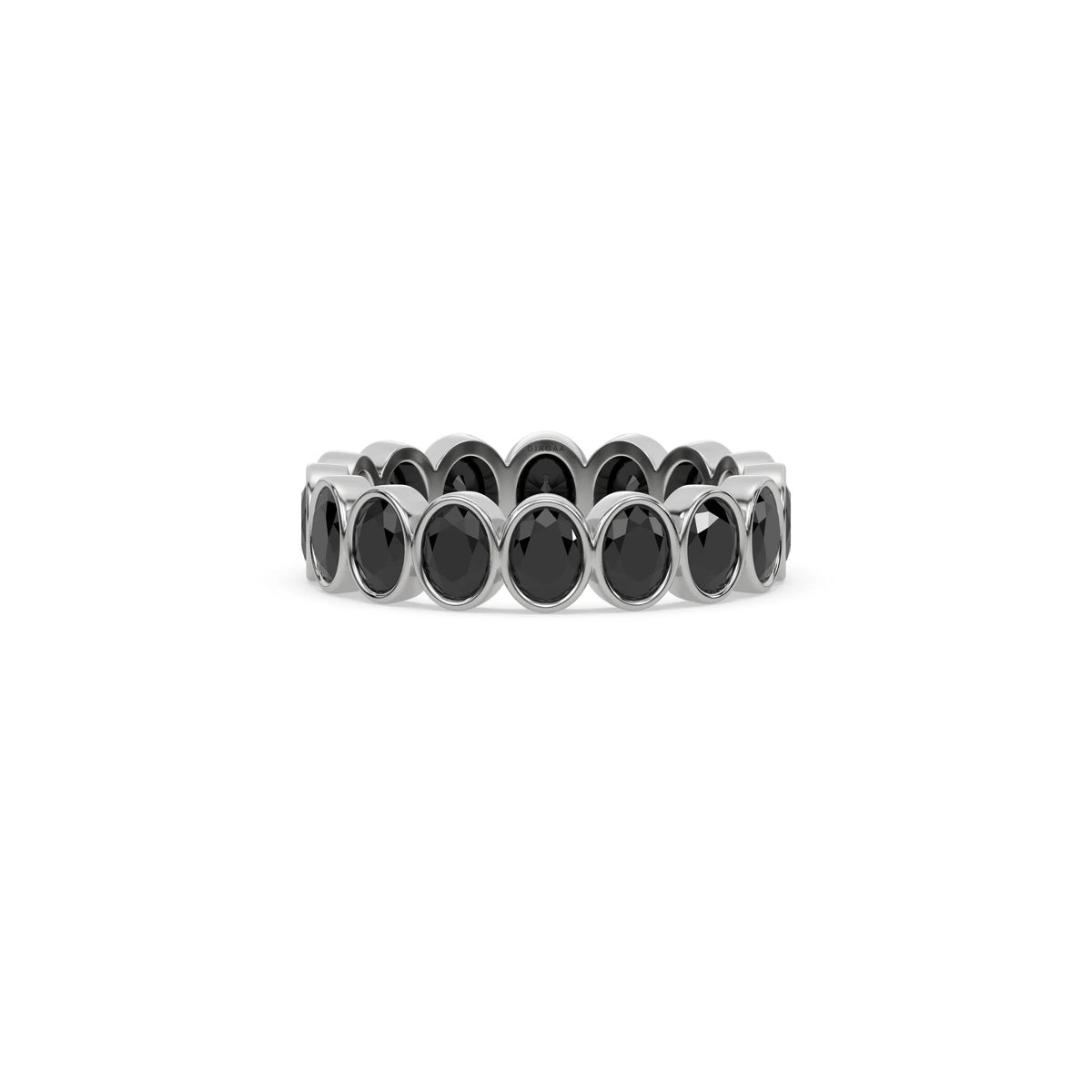 18K White Gold Black Natural Oval Diamond Full Eternity Ring