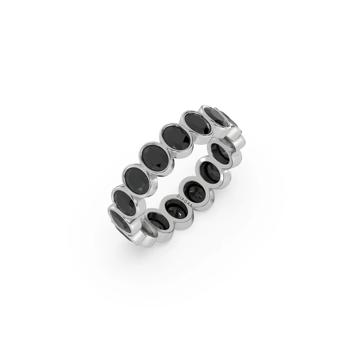 14K White Gold Natural Black Diamond Full Eternity Ring