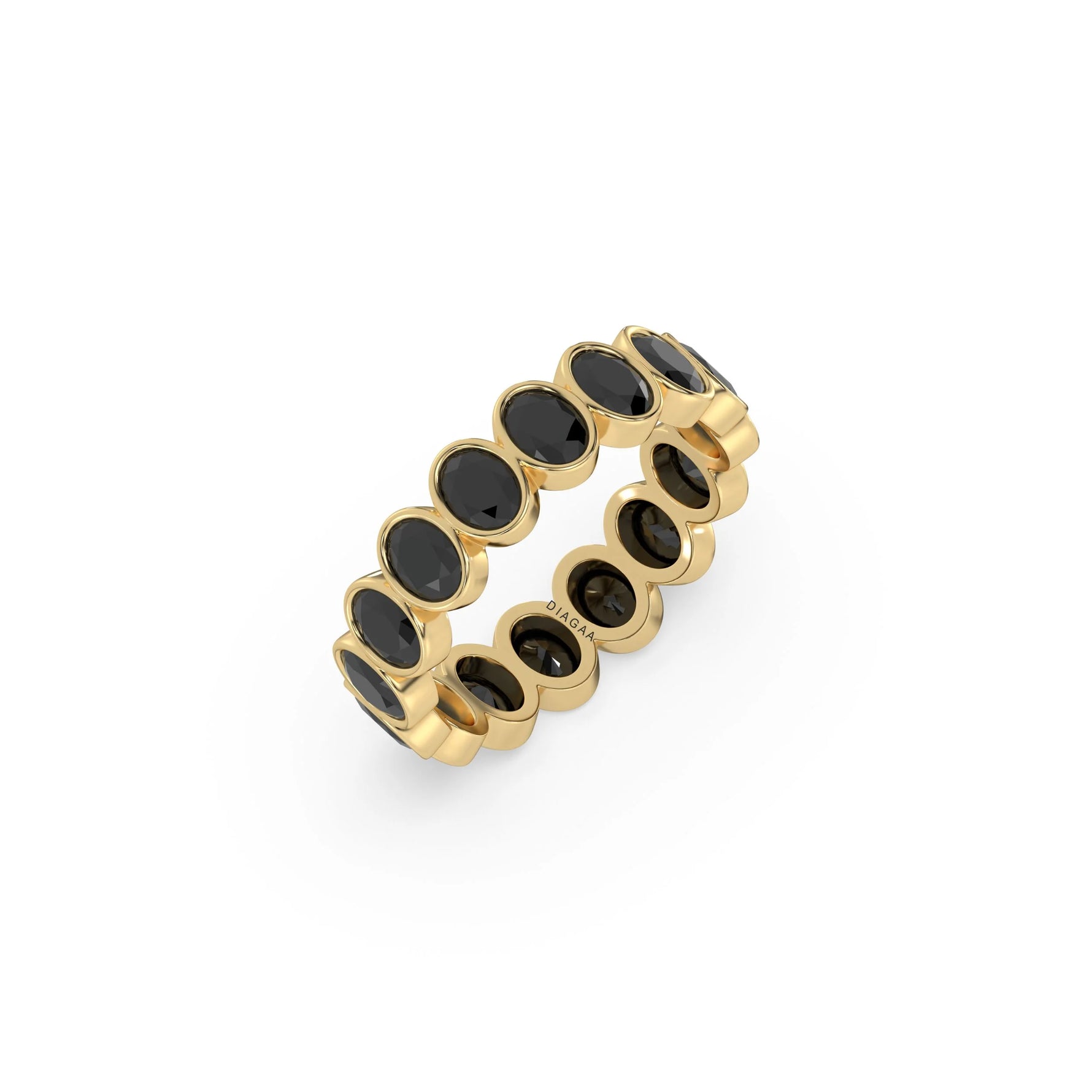 14K Yellow Gold Black Diamond Bezel Setting Full Eternity Ring