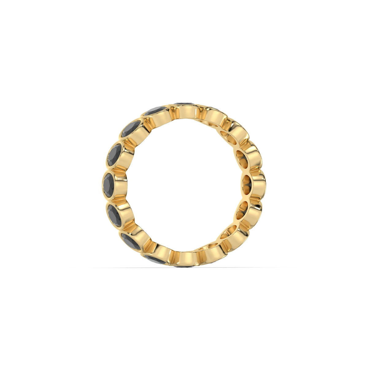 10K Yellow Gold Black Natural Oval Diamond Bezel Setting Full Eternity Ring