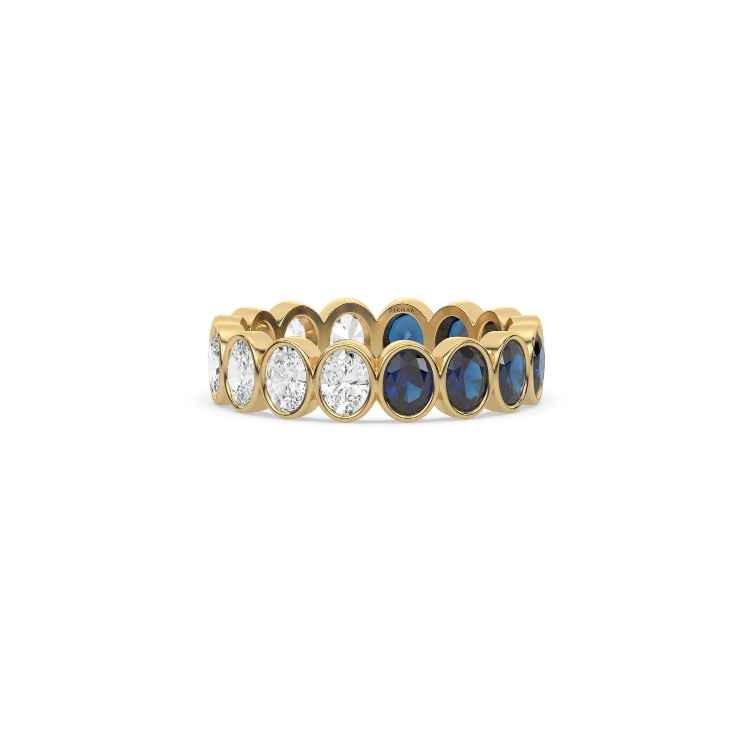 18K Yellow Gold Oval Sapphire And Diamond Bezel Setting Full Eternity Ring