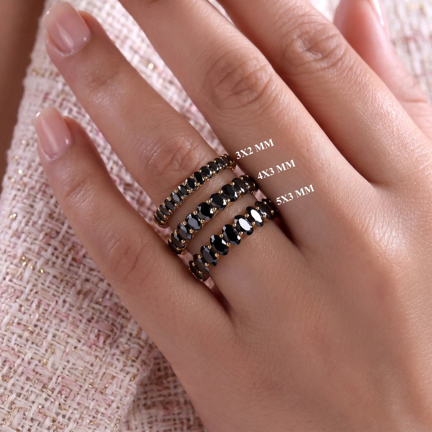 Oval Cut Natural Black Diamond Full Eternity Band