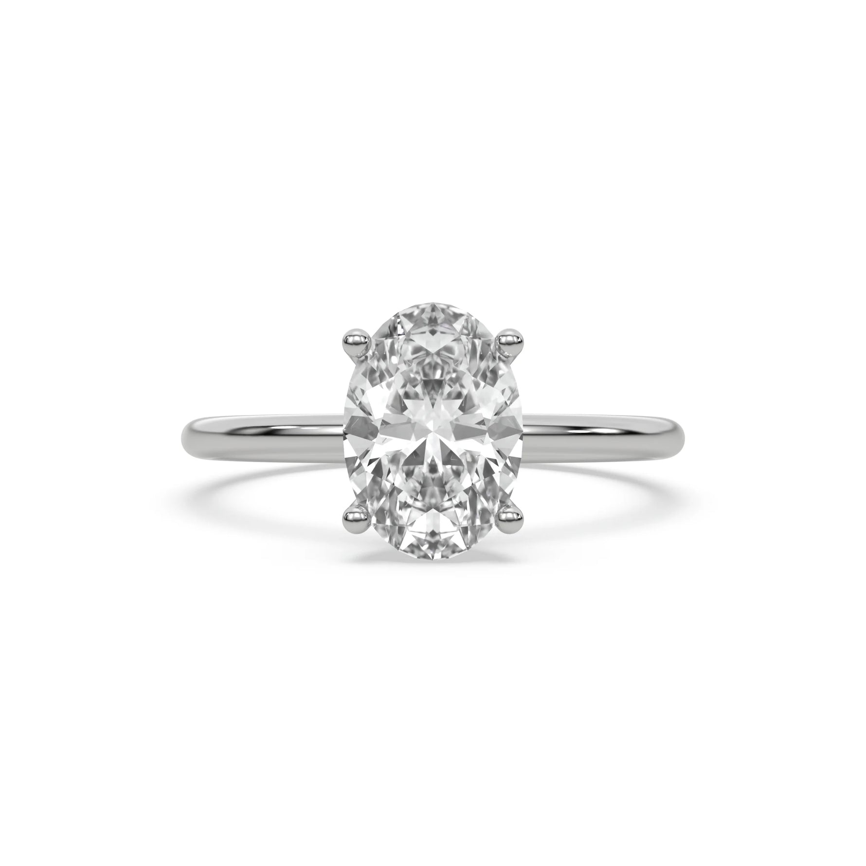 Oval diamond solitaire engagement ring featuring a hidden halo in sterling silver