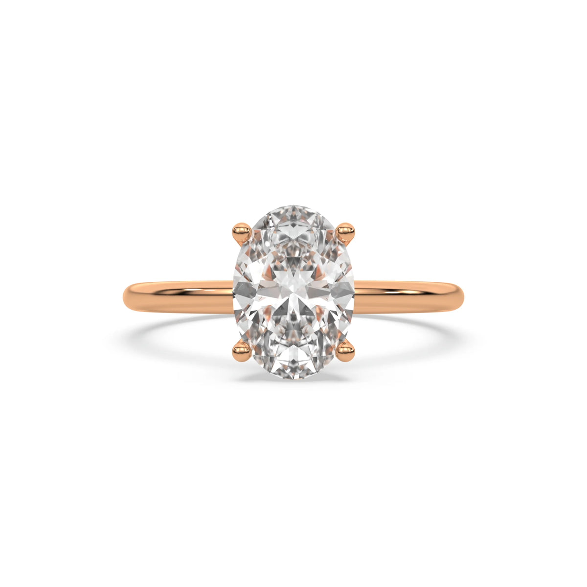 Hidden halo 14K rose gold engagement ring with an oval diamond solitaire ring