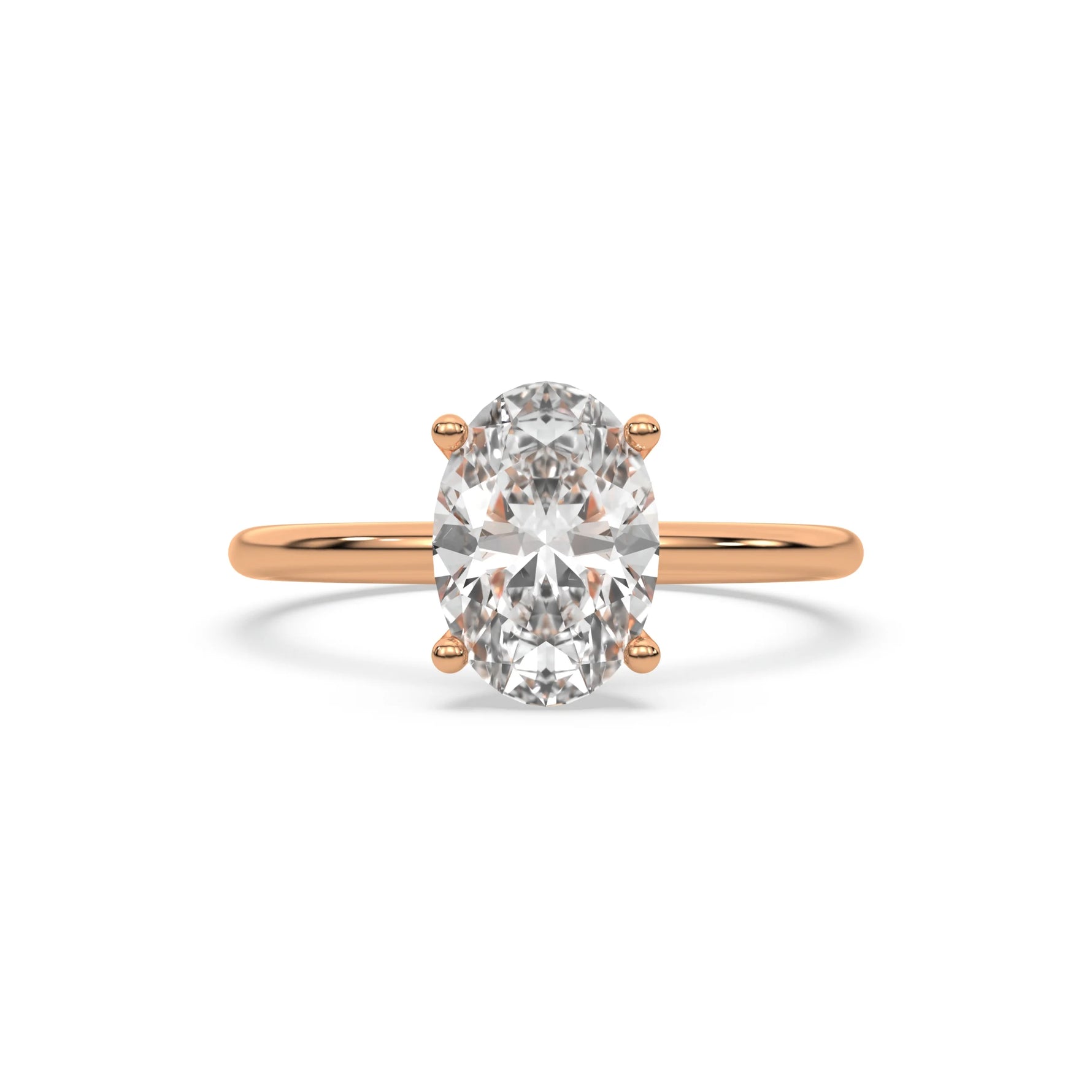 Hidden halo 14K rose gold engagement ring with an oval diamond solitaire ring