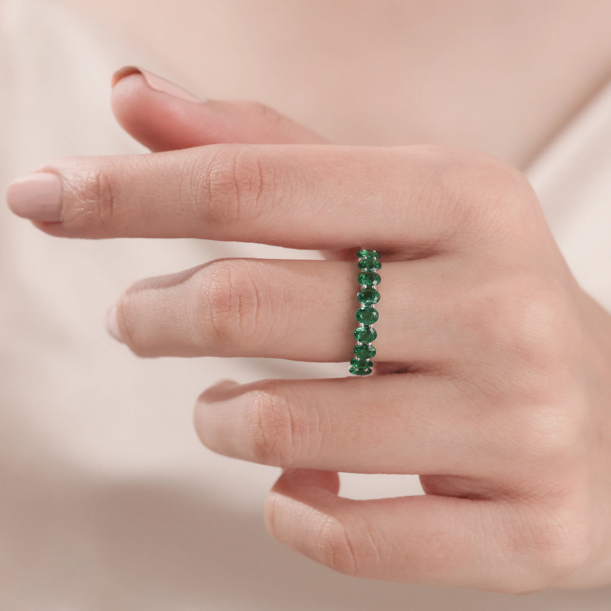 Oval Cut Emerald Gemstone Eternity Ring 