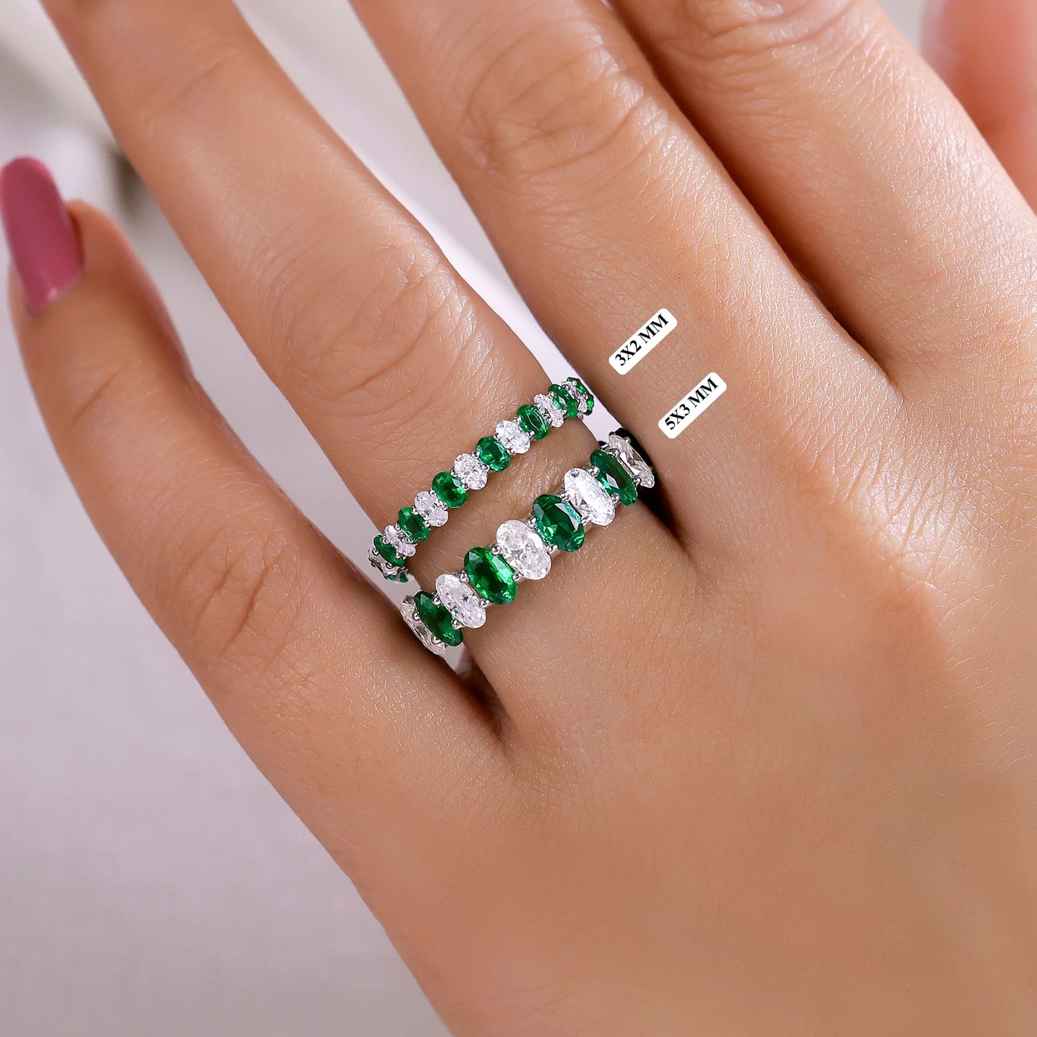 Oval Lab Emerald & Lab Grown Diamond Half Eternity Gold Wedding Ring