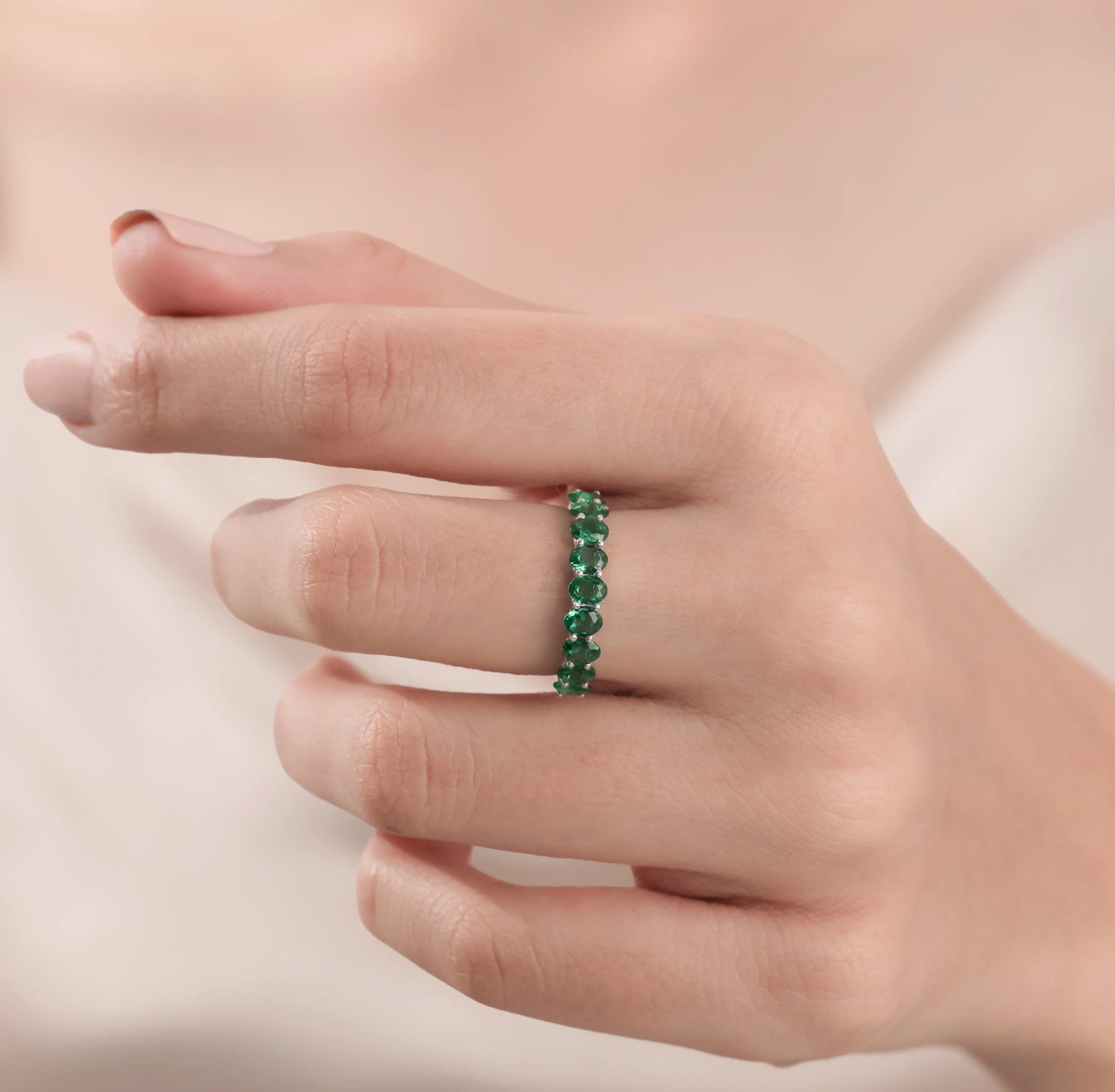 Emerald Gemstone Half Women Ring