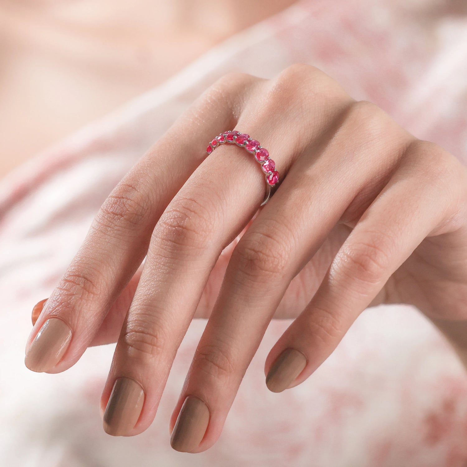 1.89 CT Oval Lab Ruby Half Eternity Ring