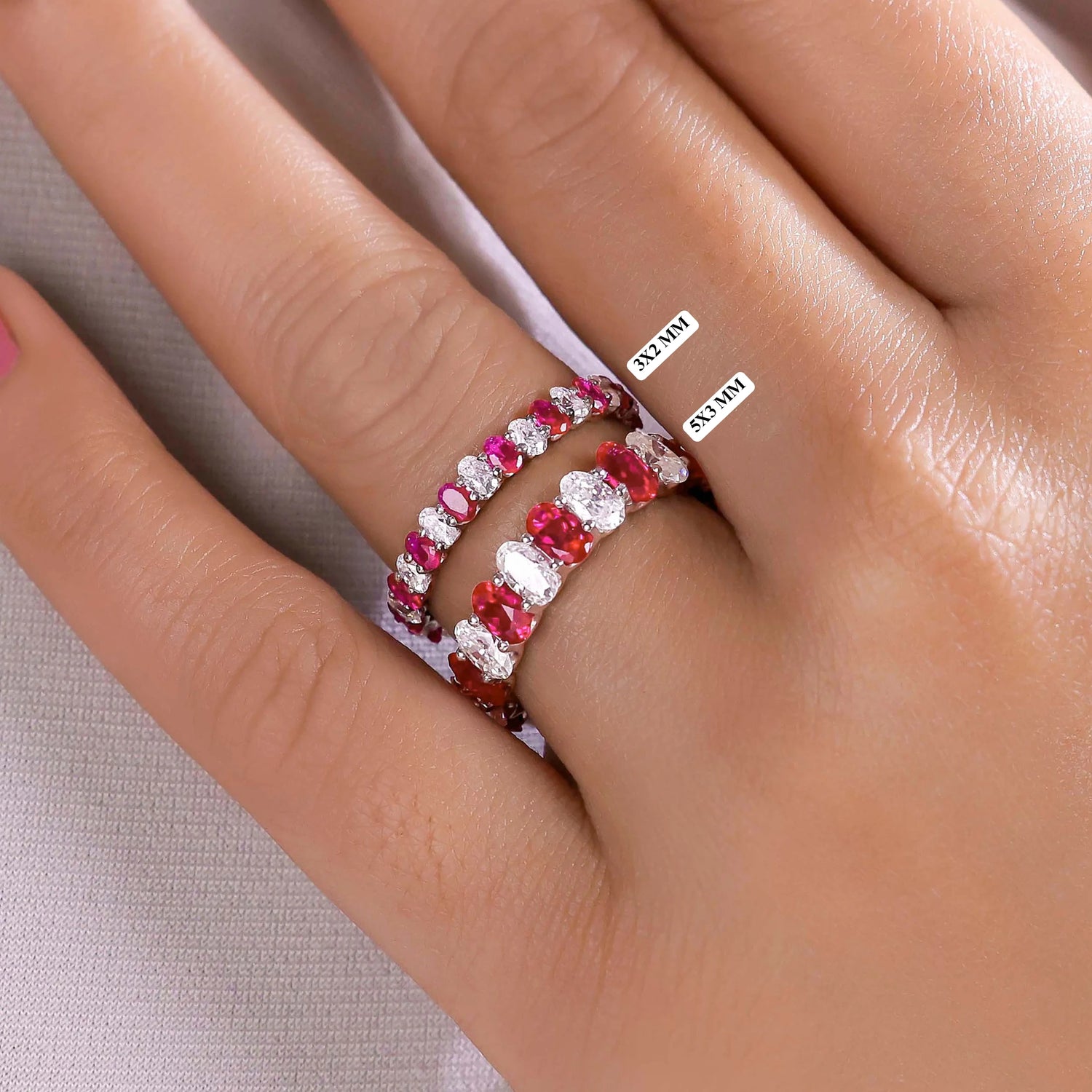Oval Cut Lab Ruby & Lab Grown Diamond Half Eternity Ring