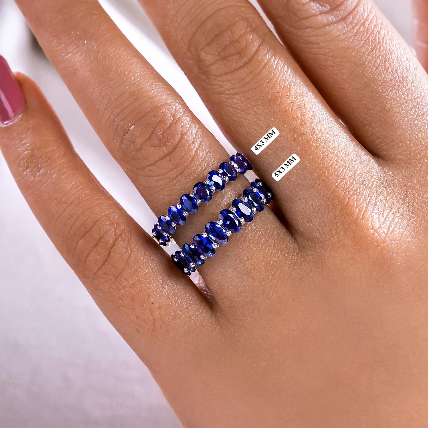 Blue Sapphire Oval Cut Half Eternity Wedding Band