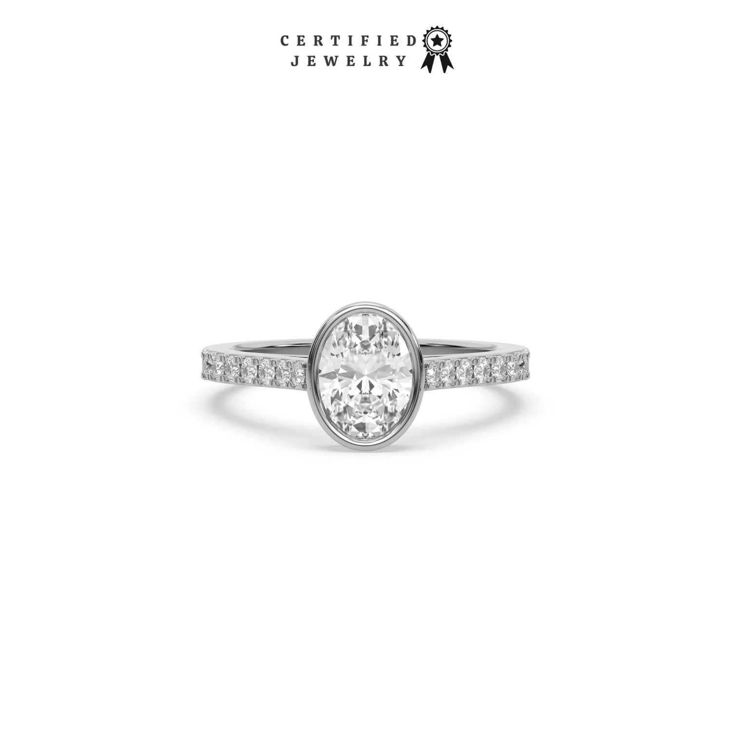 1 CT Natural Diamond Oval Cut Bezel Engagement Ring