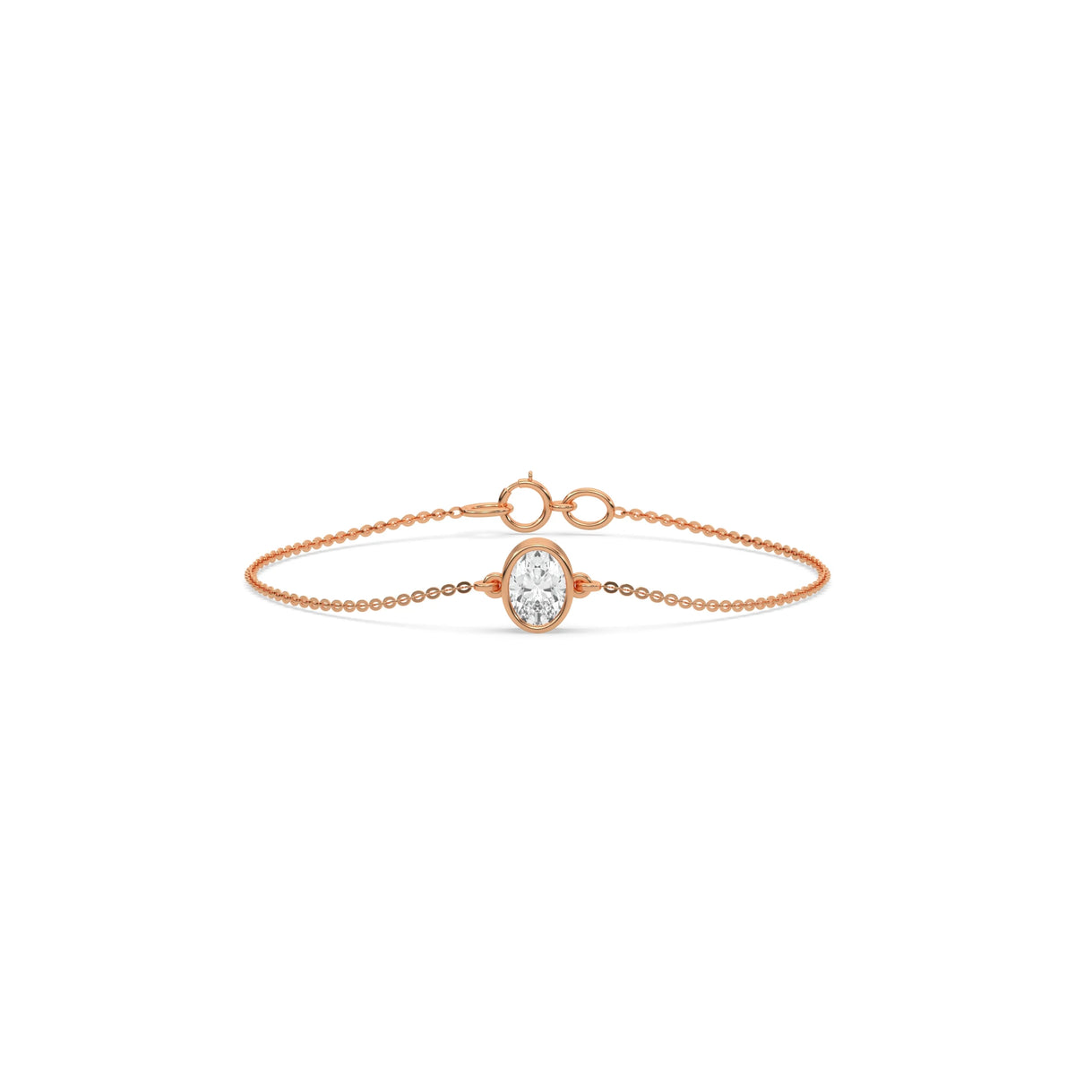 14K Rose Gold Oval Solitaire Diamond Bracelet