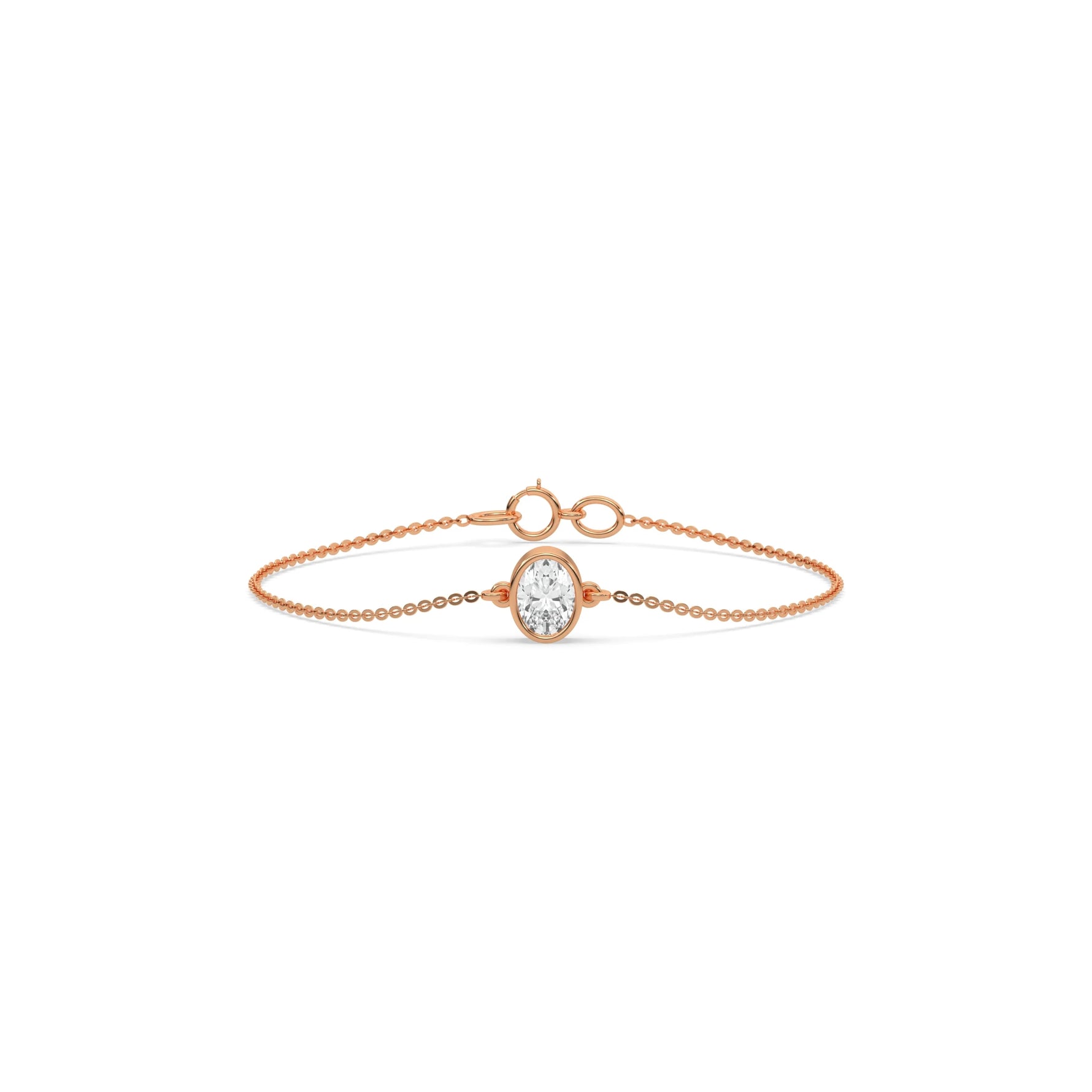 14K Rose Gold Oval Solitaire Diamond Bracelet