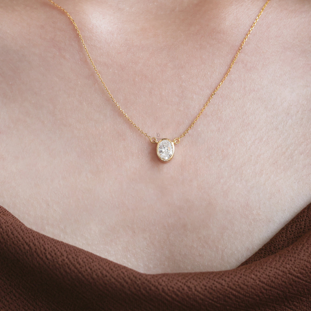 1 CT Oval Natural Solitaire Diamond Bezel Pendant Necklace