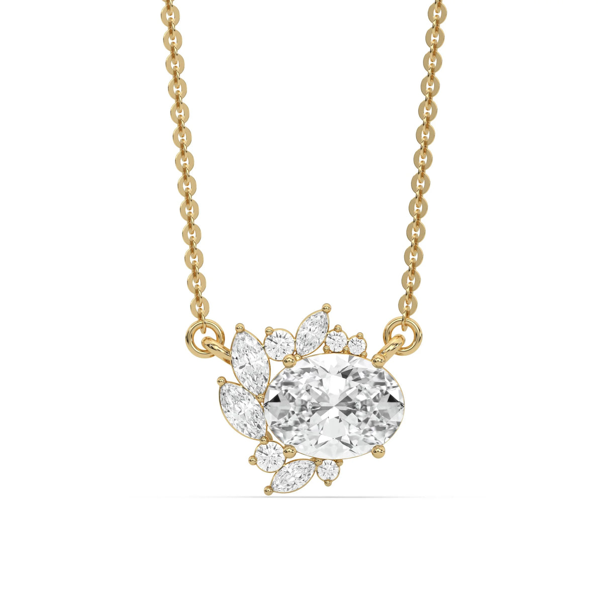 18K Yellow Gold Oval and Marquise Diamond Cluster Pendant