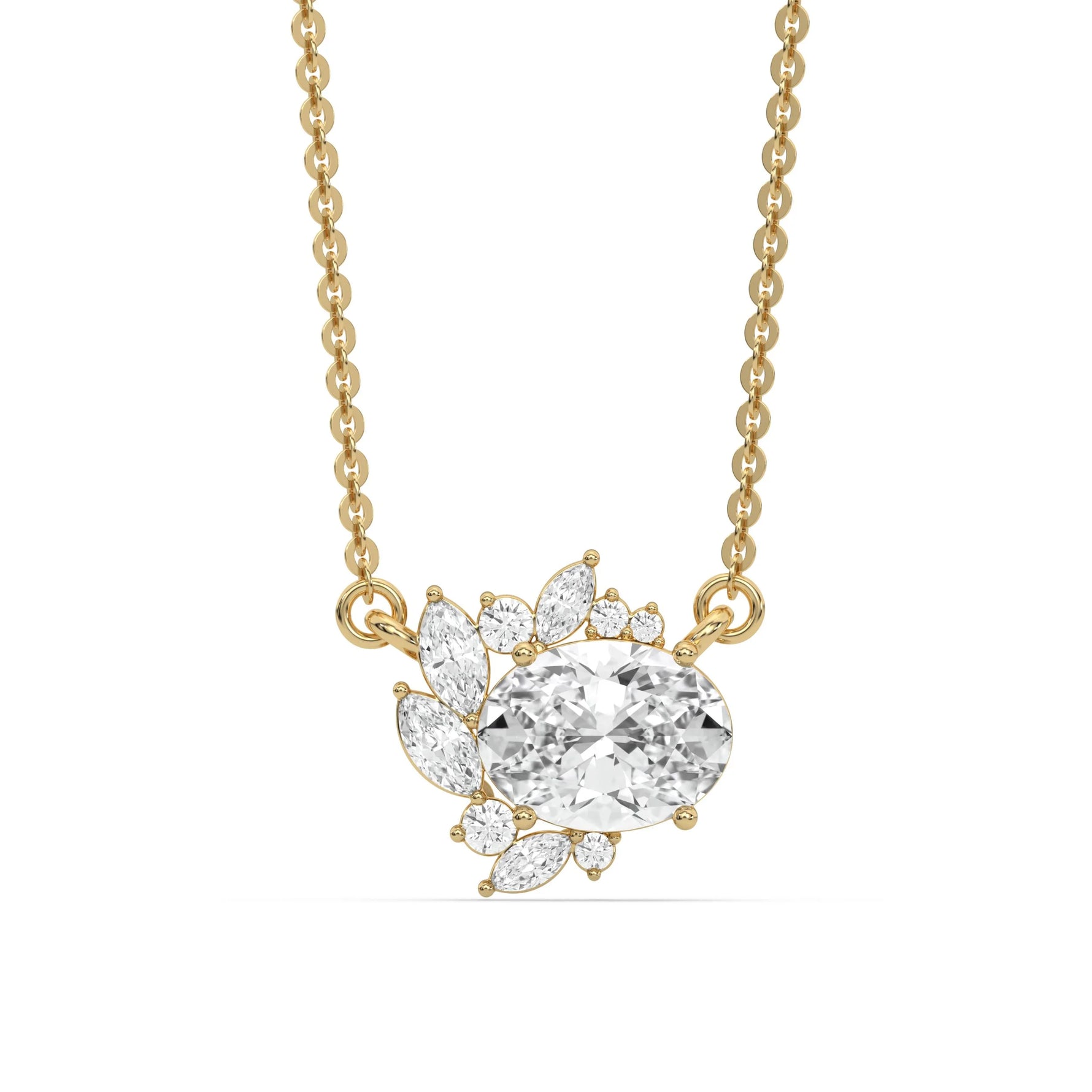 18K Yellow Gold Oval and Marquise Diamond Cluster Pendant