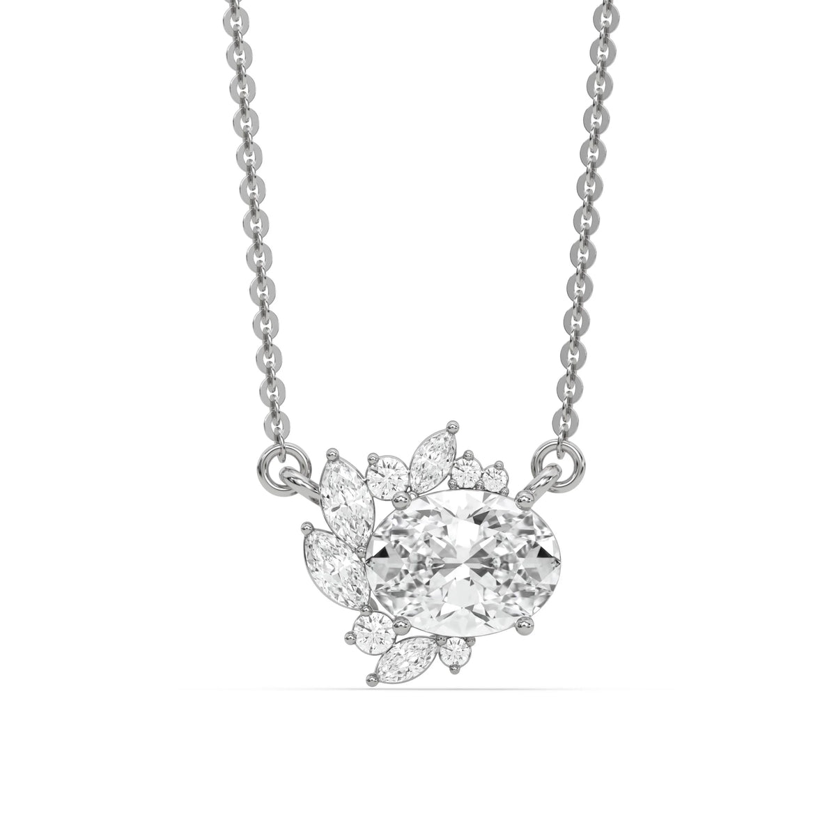 18K White Gold Oval and Marquise Diamond Cluster Pendant