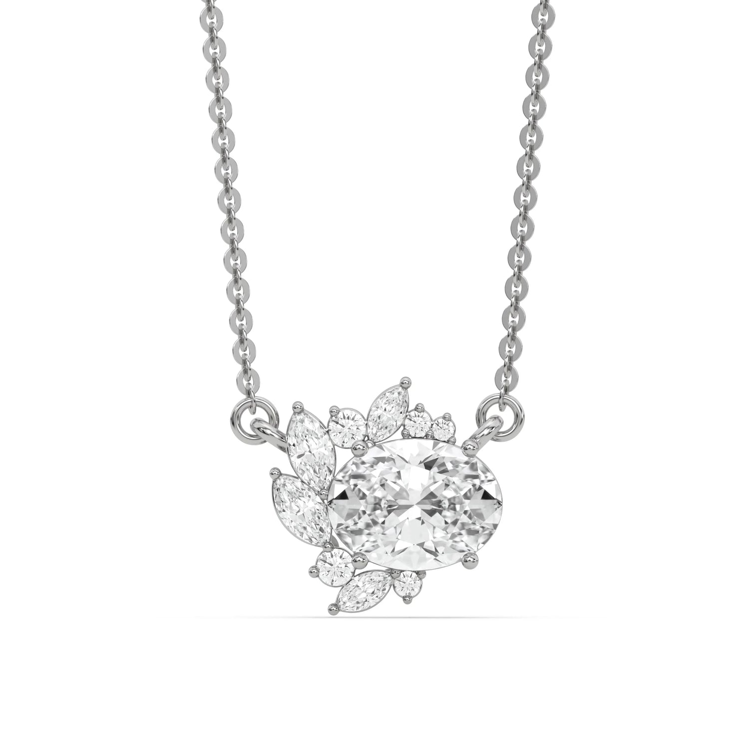 18K White Gold Oval and Marquise Diamond Cluster Pendant