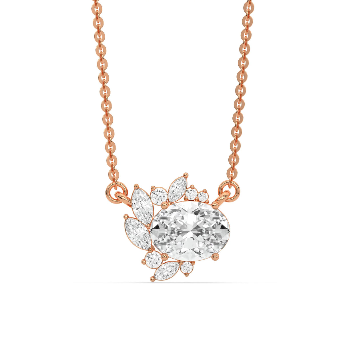 14K Rose Gold Oval and Marquise Diamond Cluster Pendant