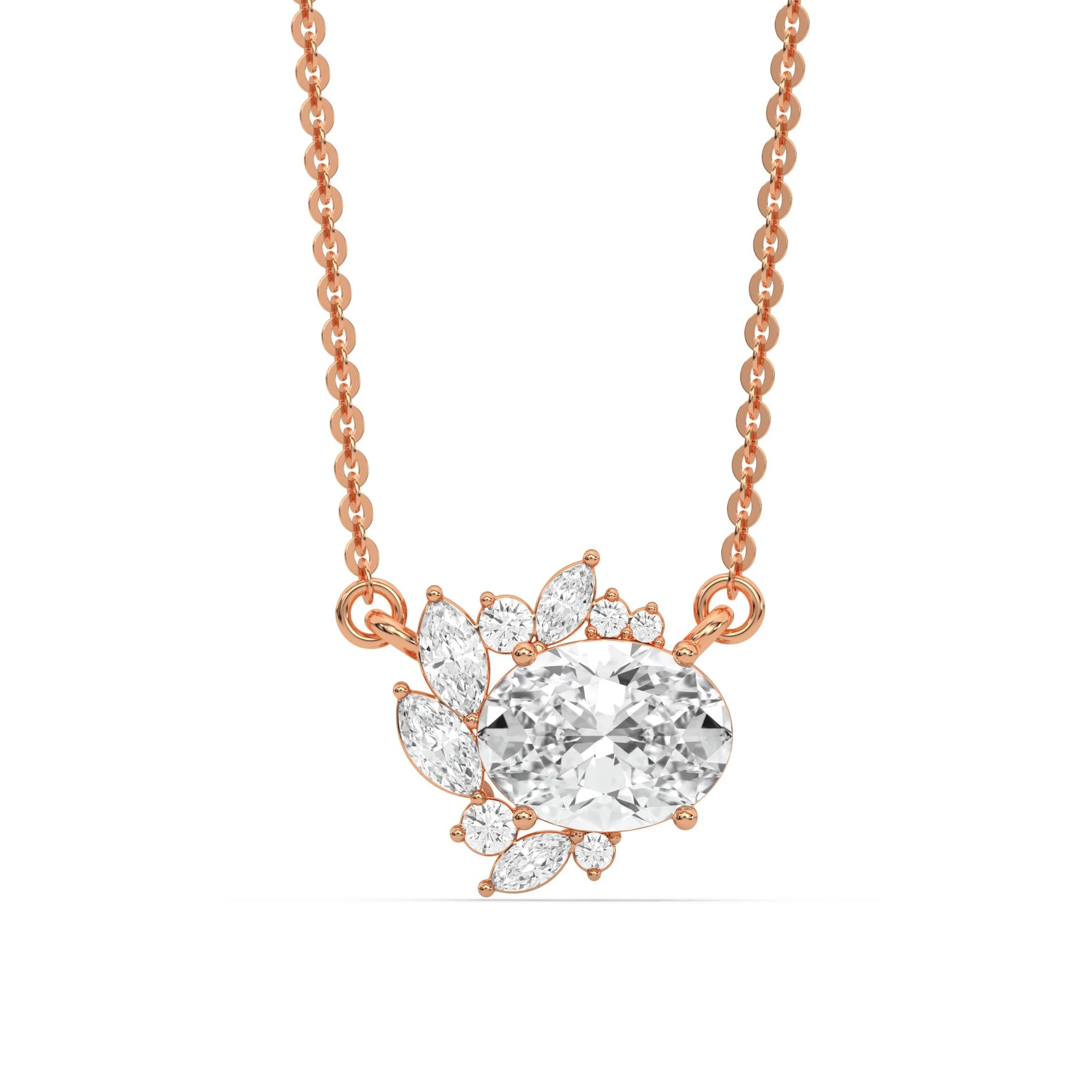14K Rose Gold Oval and Marquise Diamond Cluster Pendant