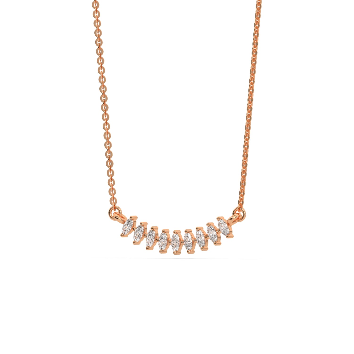 14K Rose Gold Oval Diamond Curved Necklace