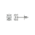 This white gold Classic Oval Diamond Earrings made with an oval-cut diamonds set in a four prong setting in top view and side view