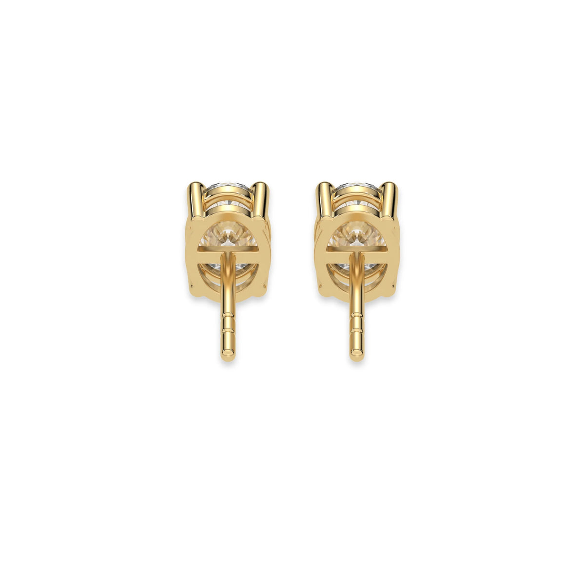 This yellow gold Classic Oval Diamond Earrings made with an oval-cut diamonds set in a four prong setting in back view