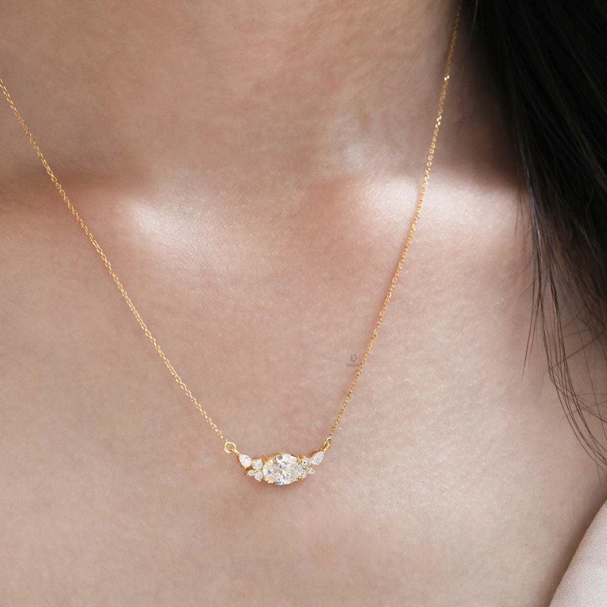 1.65 CT Natural Oval Diamond Floating Cluster Necklace
